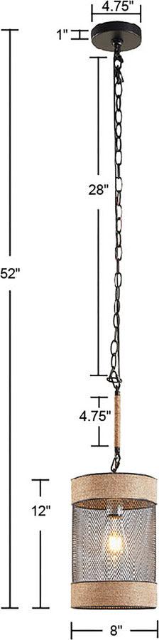 Olliix.com Ceiling Lights - Natural Rope and Metal Mesh Cylinder Pendant Natural|Black II151-0139