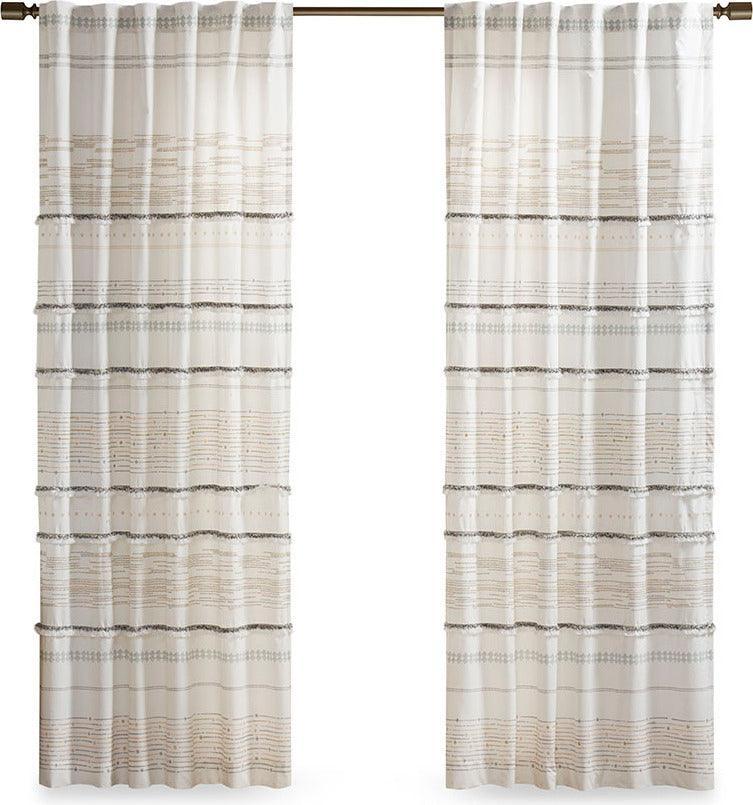 Olliix.com Curtains - Nea 84" Cotton Printed Window Panel with tassel trim and Lining Natural