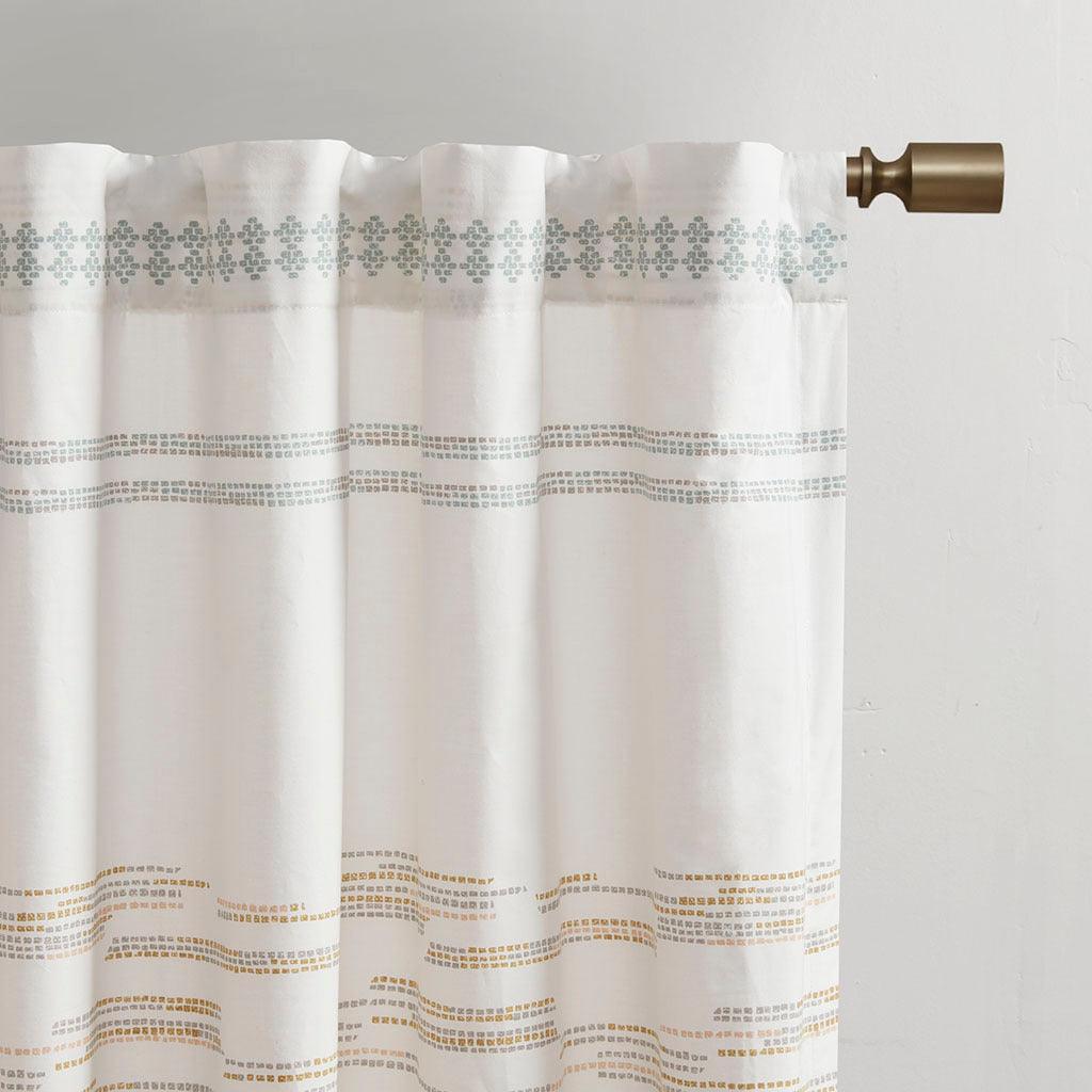 Olliix.com Curtains - Nea 84" Cotton Printed Window Panel with tassel trim and Lining Natural