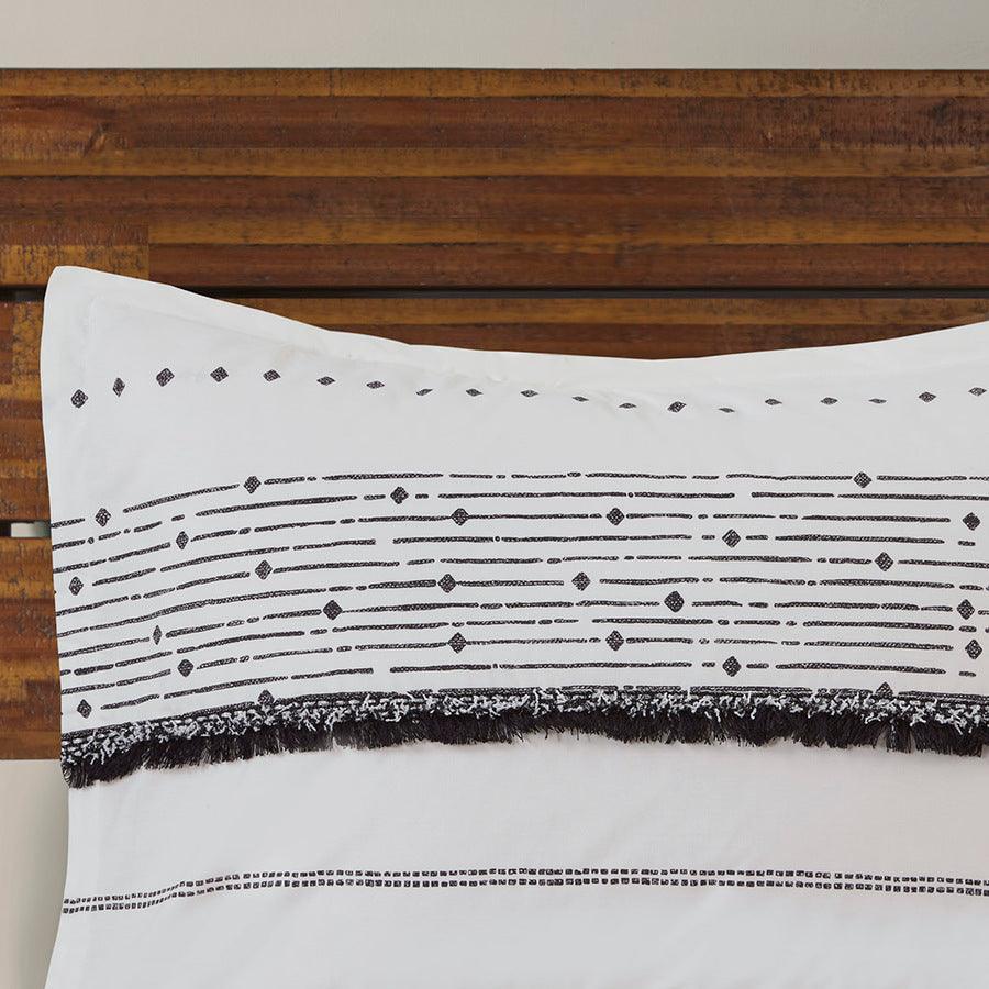 Olliix.com Comforters & Blankets - Nea Cotton Printed Comforter Set with Trims Black & White Full/Queen