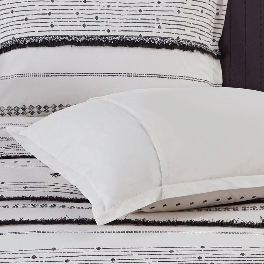 Olliix.com Comforters & Blankets - Nea Cotton Printed Comforter Set with Trims Black & White Full/Queen