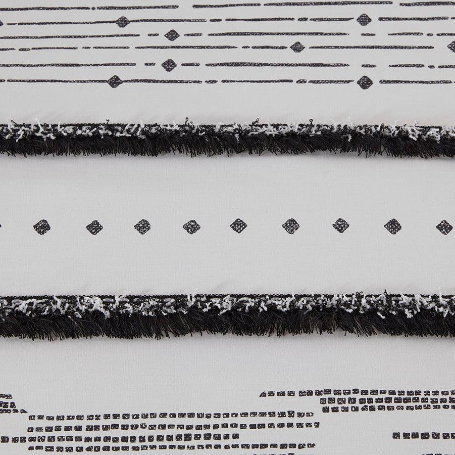 Olliix.com Comforters & Blankets - Nea Cotton Printed Comforter Set with Trims Black & White Full/Queen