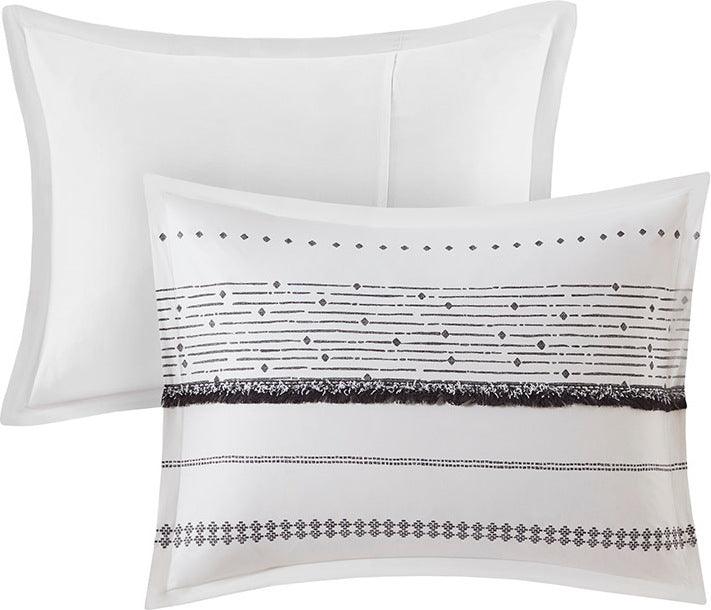 Olliix.com Comforters & Blankets - Nea Cotton Printed Comforter Set with Trims Black & White Full/Queen