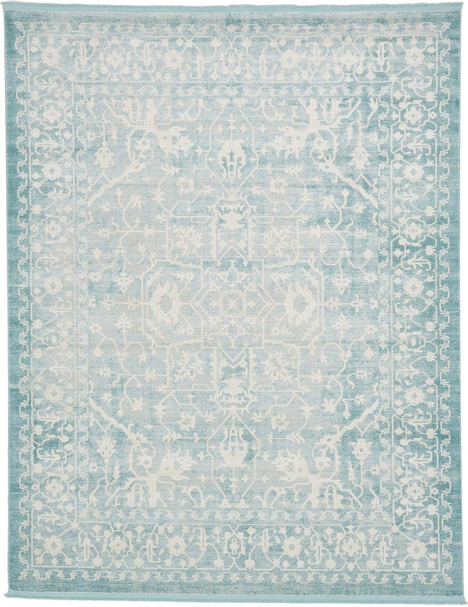 Unique Loom Indoor Rugs - New Classical Border Rectangular 8x10 Rug Blue & Ivory