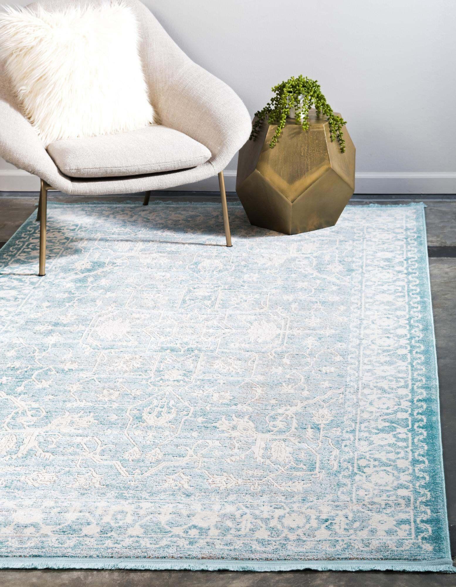 Unique Loom Indoor Rugs - New Classical Border Rectangular 8x10 Rug Blue & Ivory