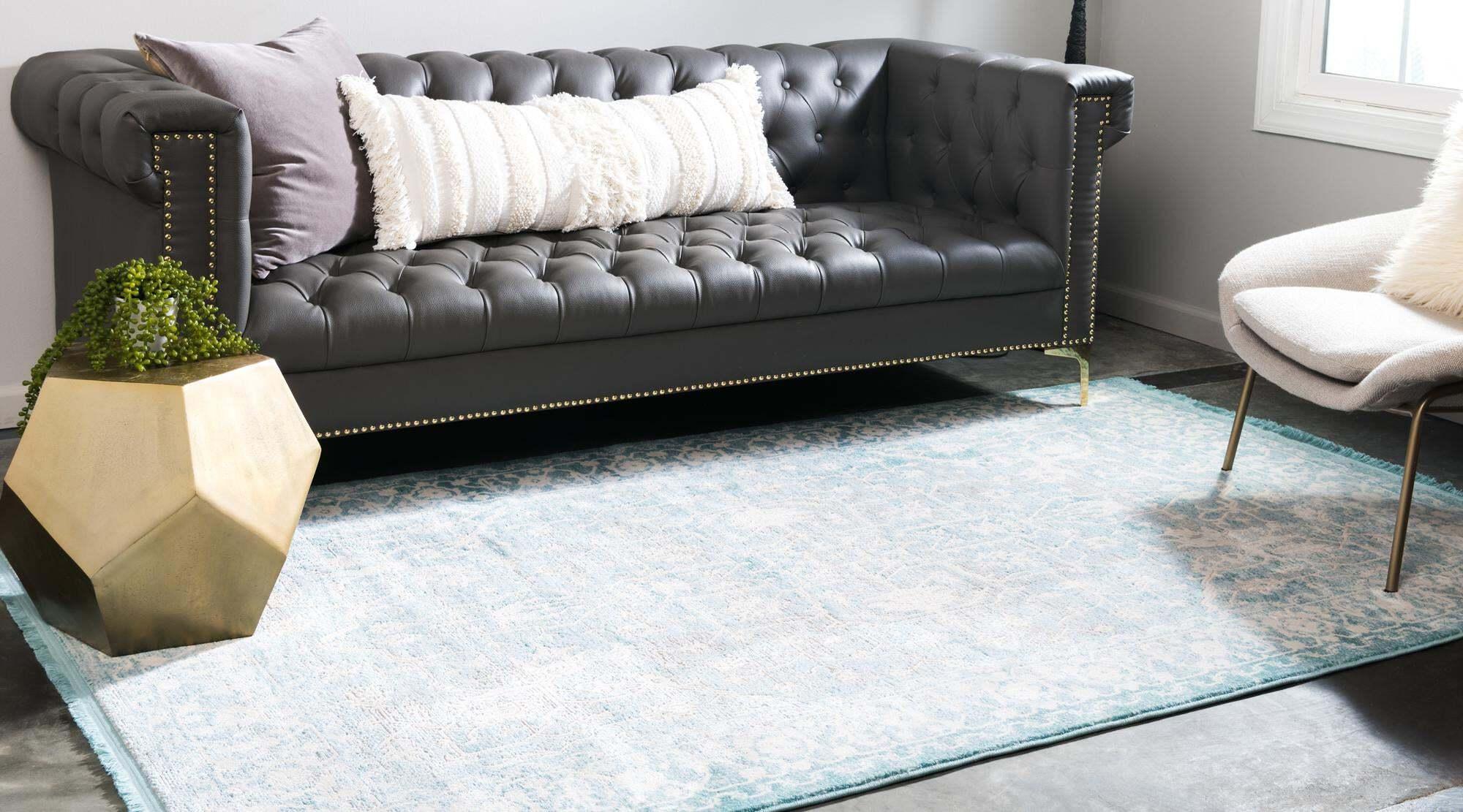 Unique Loom Indoor Rugs - New Classical Border Rectangular 8x10 Rug Blue & Ivory