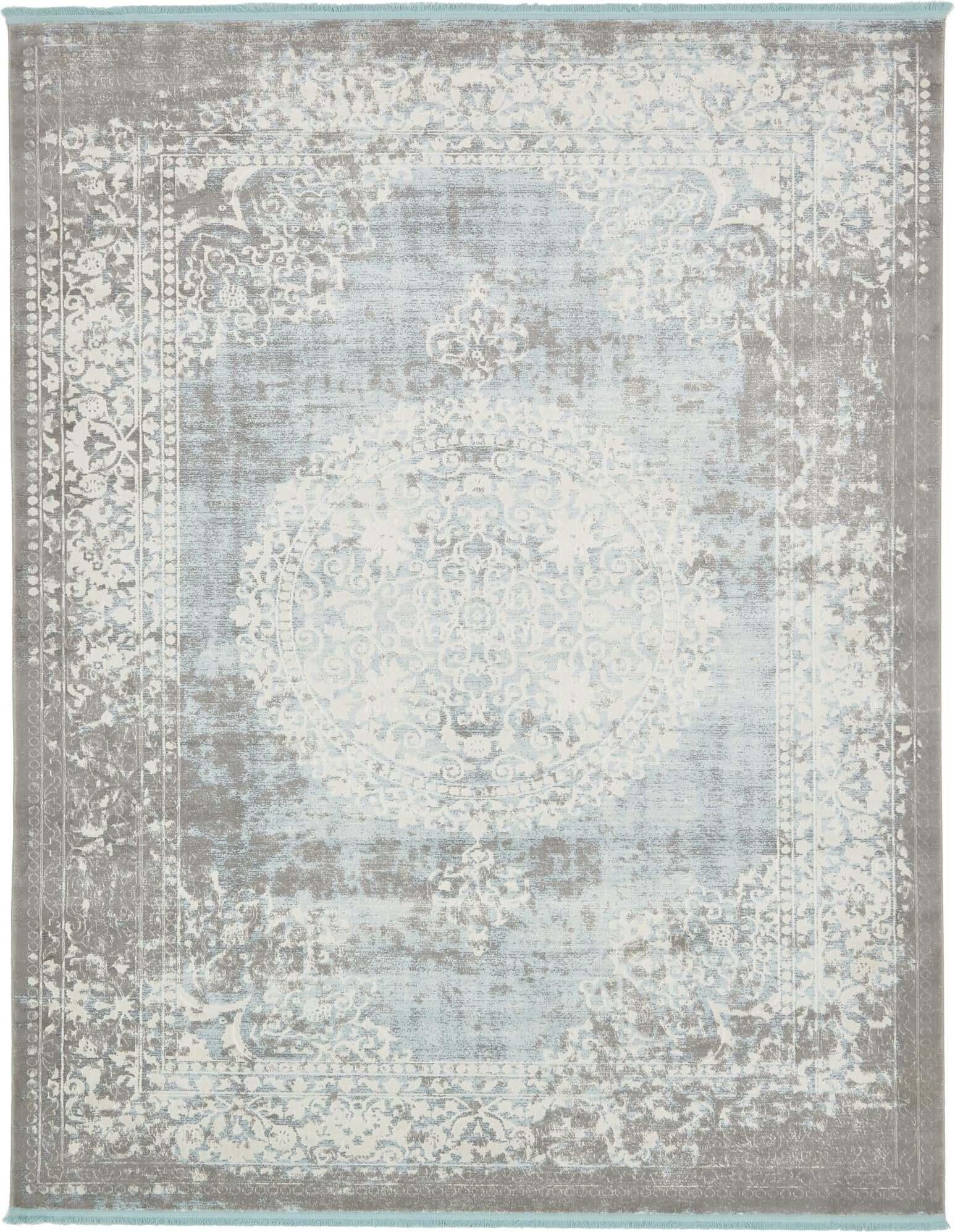 Unique Loom Indoor Rugs - New Classical Border Rectangular 8x10 Rug Light Blue & Ivory