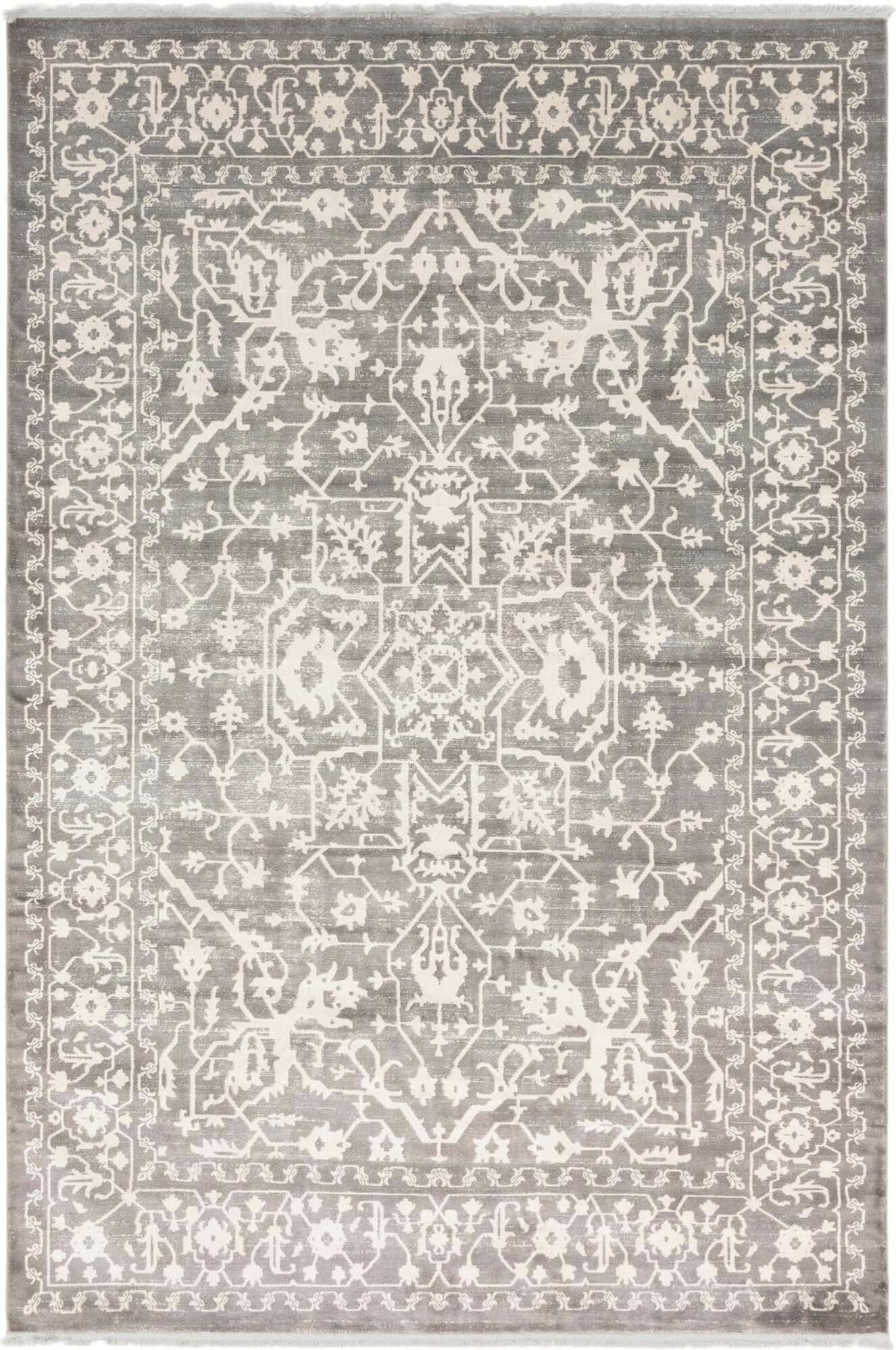 Unique Loom Indoor Rugs - New Classical Border Rectangular 8x11 Rug Gray & Ivory