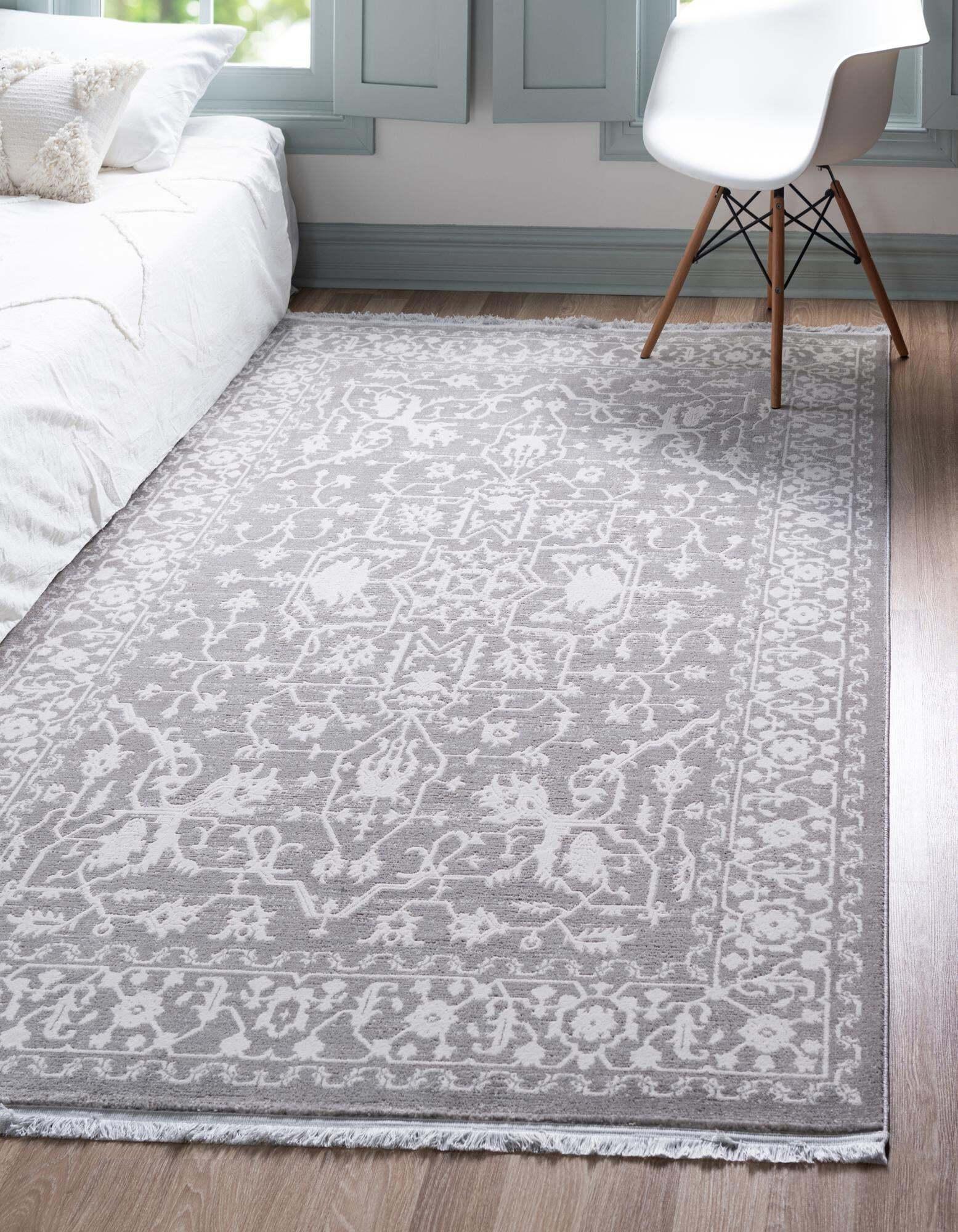 Unique Loom Indoor Rugs - New Classical Border Rectangular 8x11 Rug Gray & Ivory