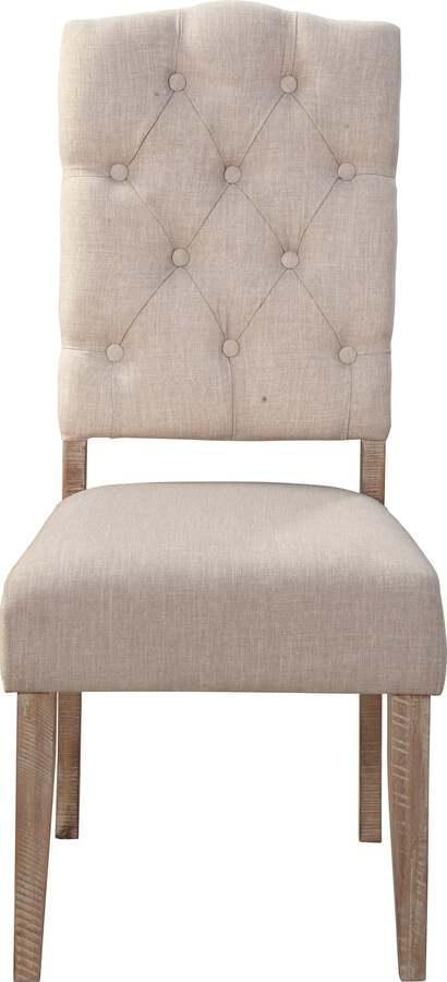 Alpine Furniture Dining Chairs - Newberry Set of 2 Button Tufted Parson Chairs, Weathered Natural