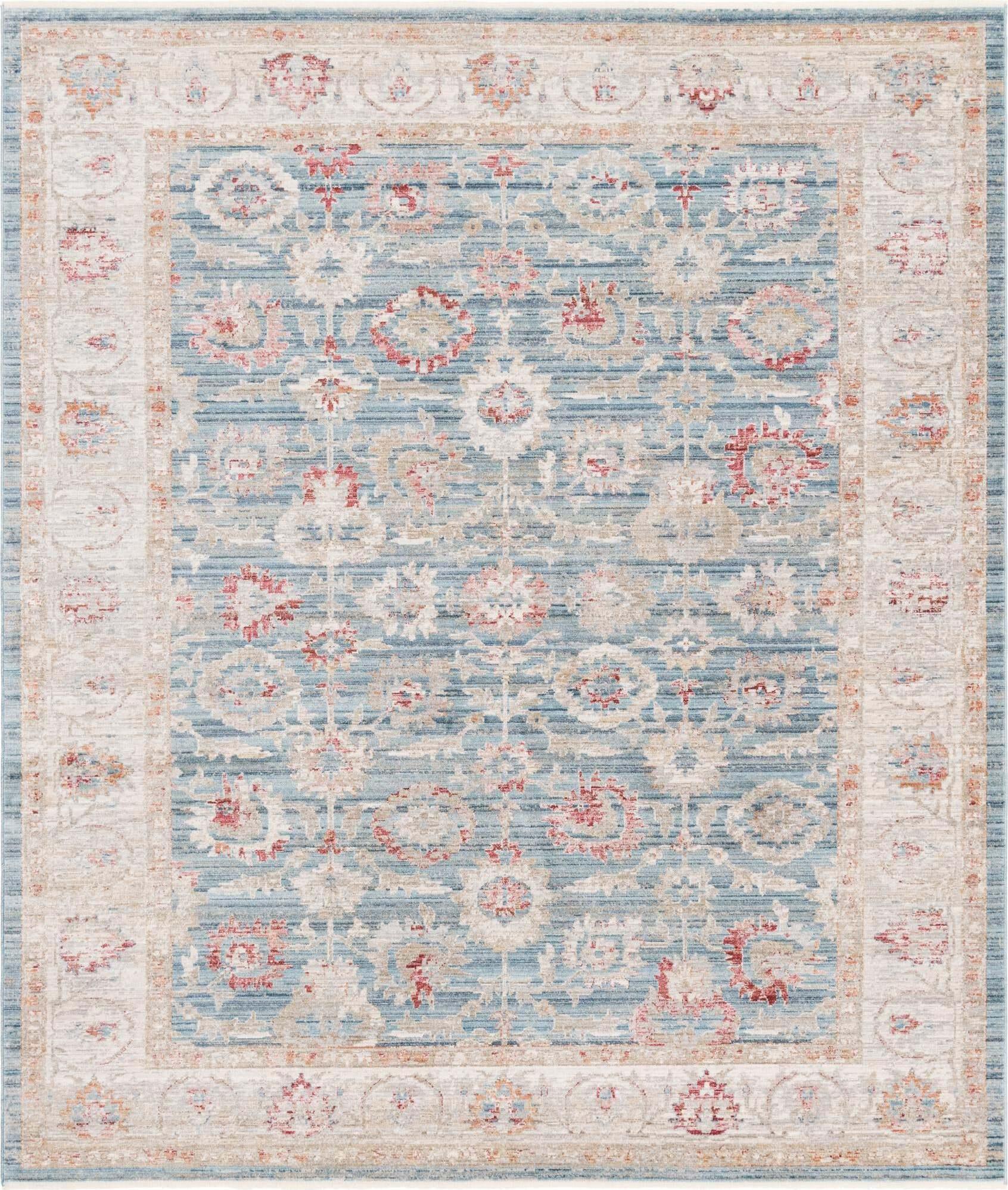 Unique Loom Indoor Rugs - Noble Floral Rectangular 8x10 Rug Blue & Beige