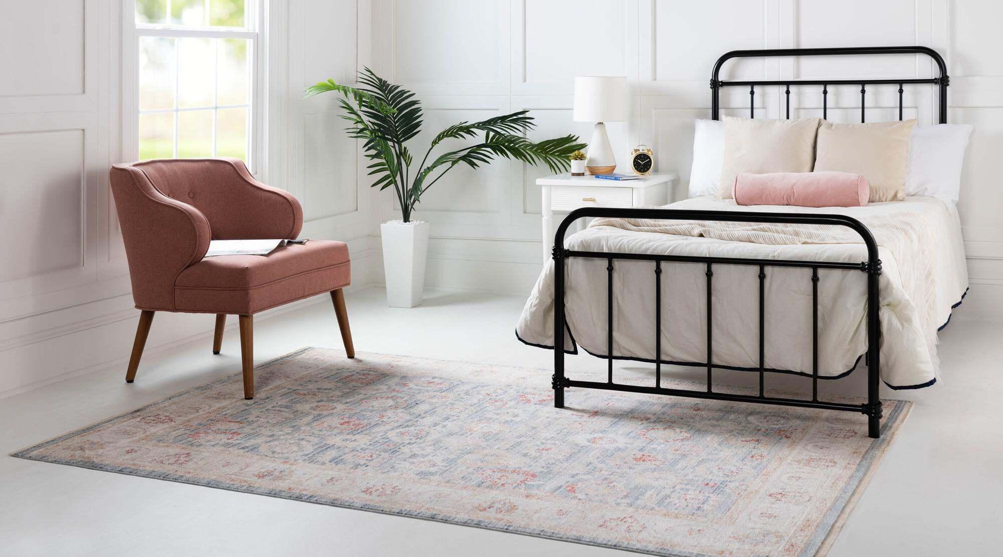 Unique Loom Indoor Rugs - Noble Floral Rectangular 8x10 Rug Blue & Beige