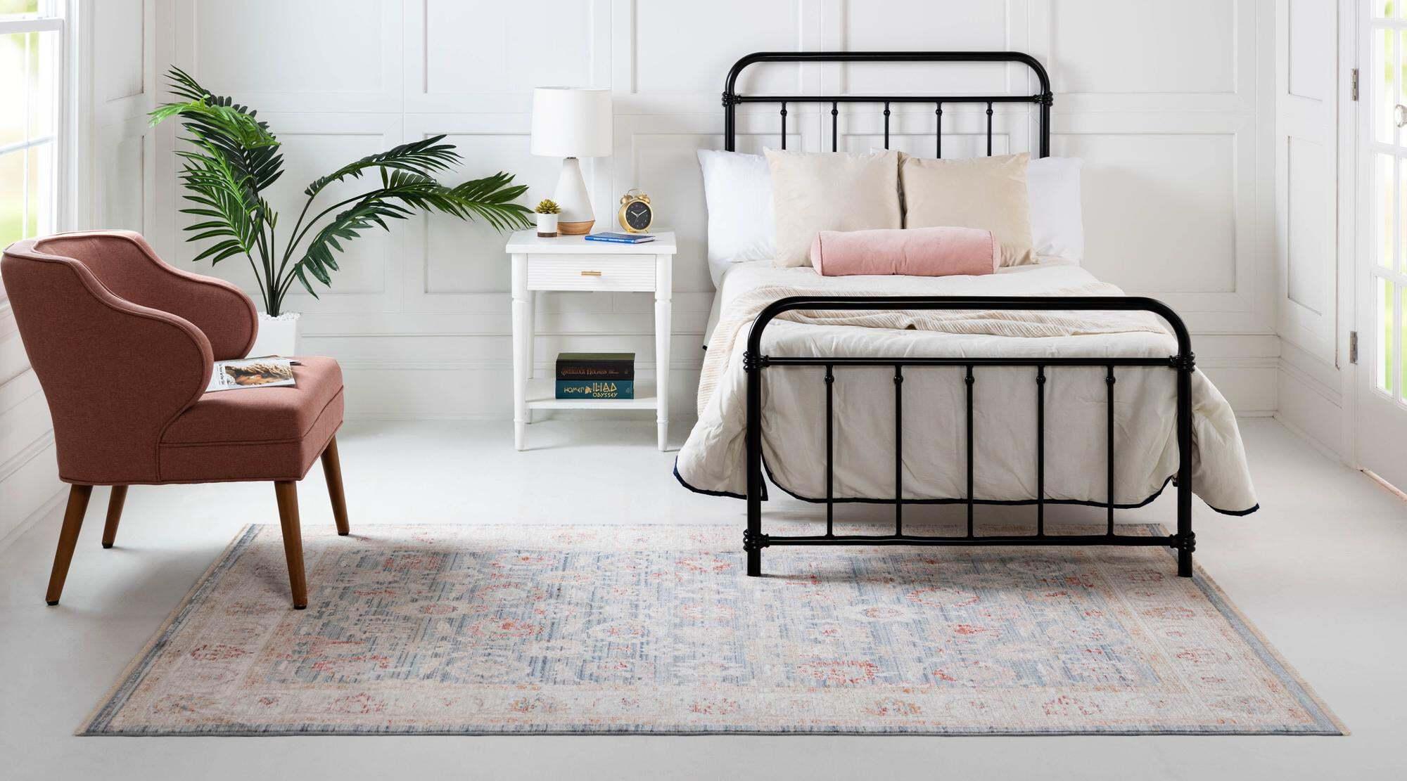 Unique Loom Indoor Rugs - Noble Floral Rectangular 8x10 Rug Blue & Beige