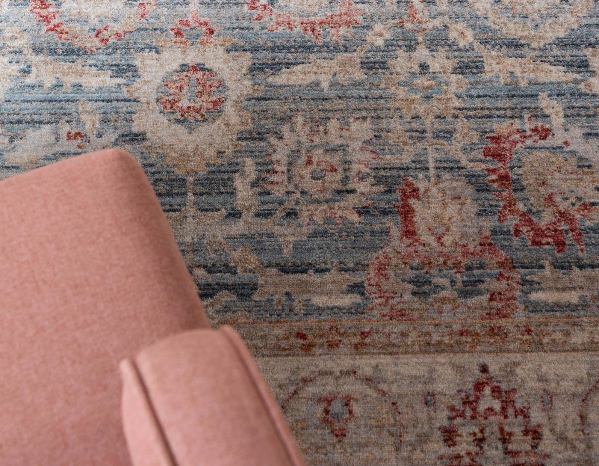 Unique Loom Indoor Rugs - Noble Floral Rectangular 8x10 Rug Blue & Beige