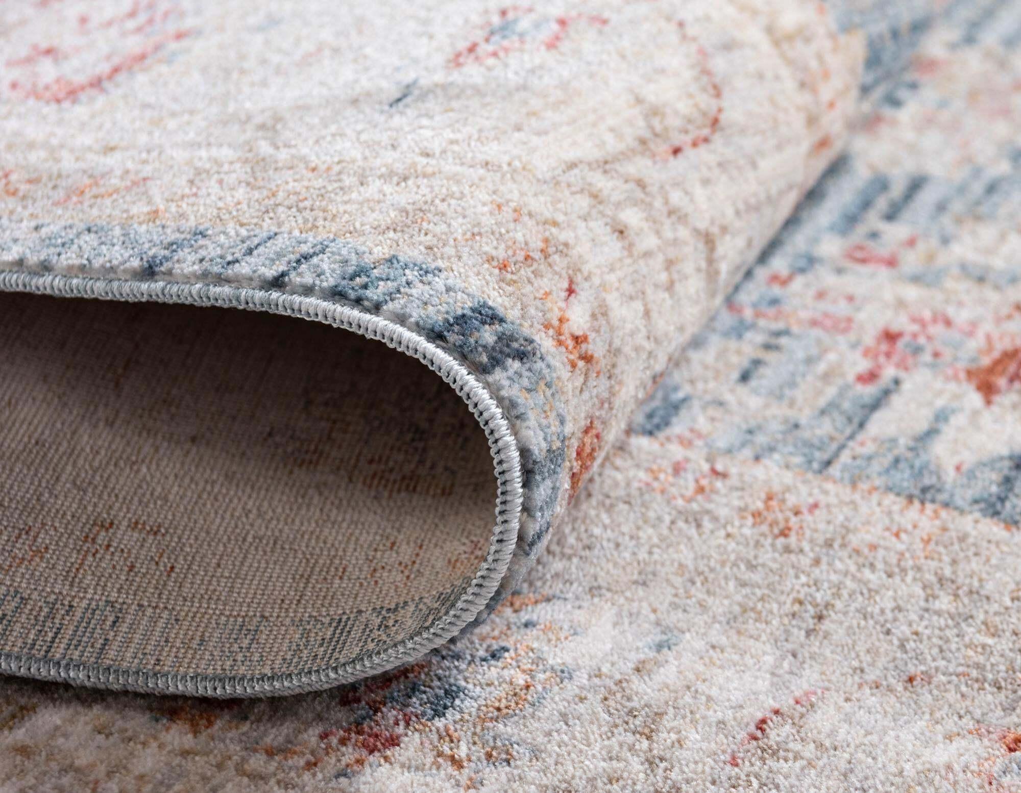 Unique Loom Indoor Rugs - Noble Floral Rectangular 8x10 Rug Blue & Beige