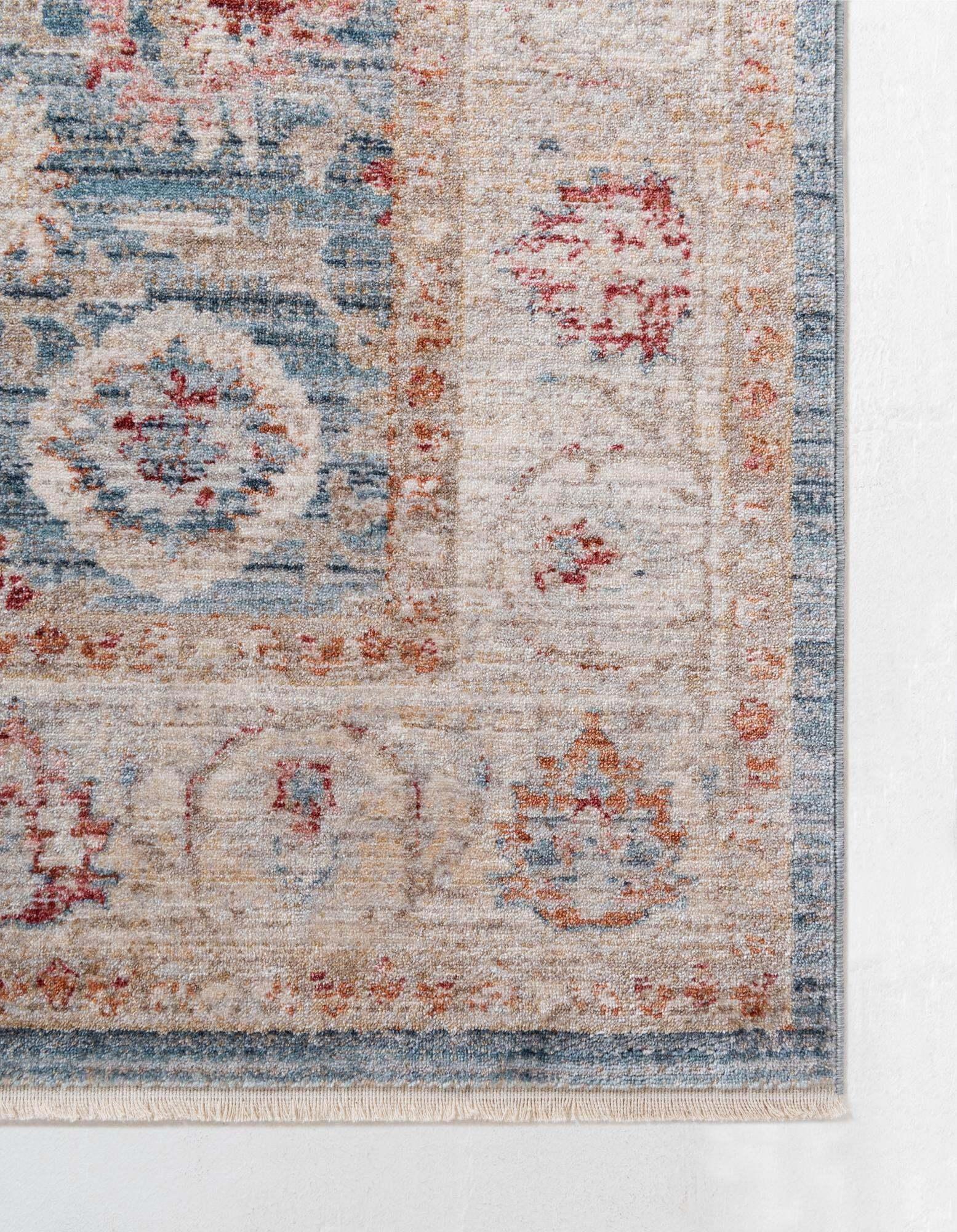 Unique Loom Indoor Rugs - Noble Floral Rectangular 8x10 Rug Blue & Beige