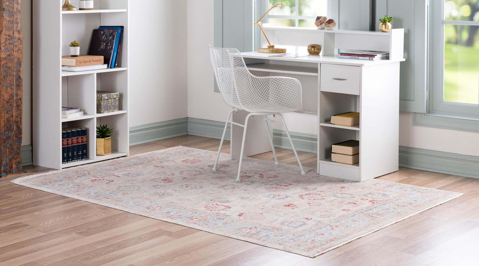 Unique Loom Indoor Rugs - Noble Floral Rectangular 8x10 Rug Ivory & Blue