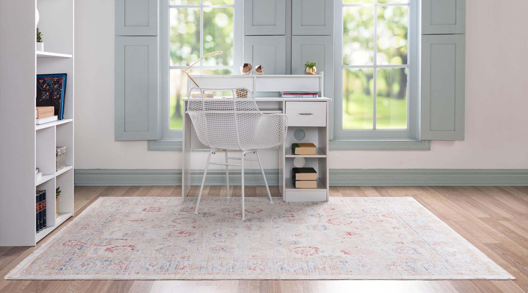 Unique Loom Indoor Rugs - Noble Floral Rectangular 8x10 Rug Ivory & Blue