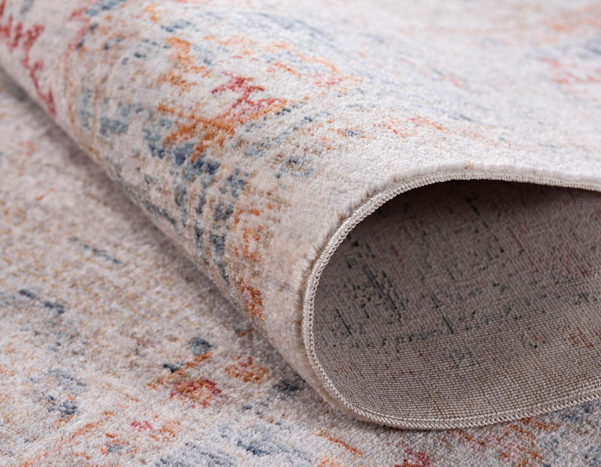 Unique Loom Indoor Rugs - Noble Floral Rectangular 8x10 Rug Ivory & Blue