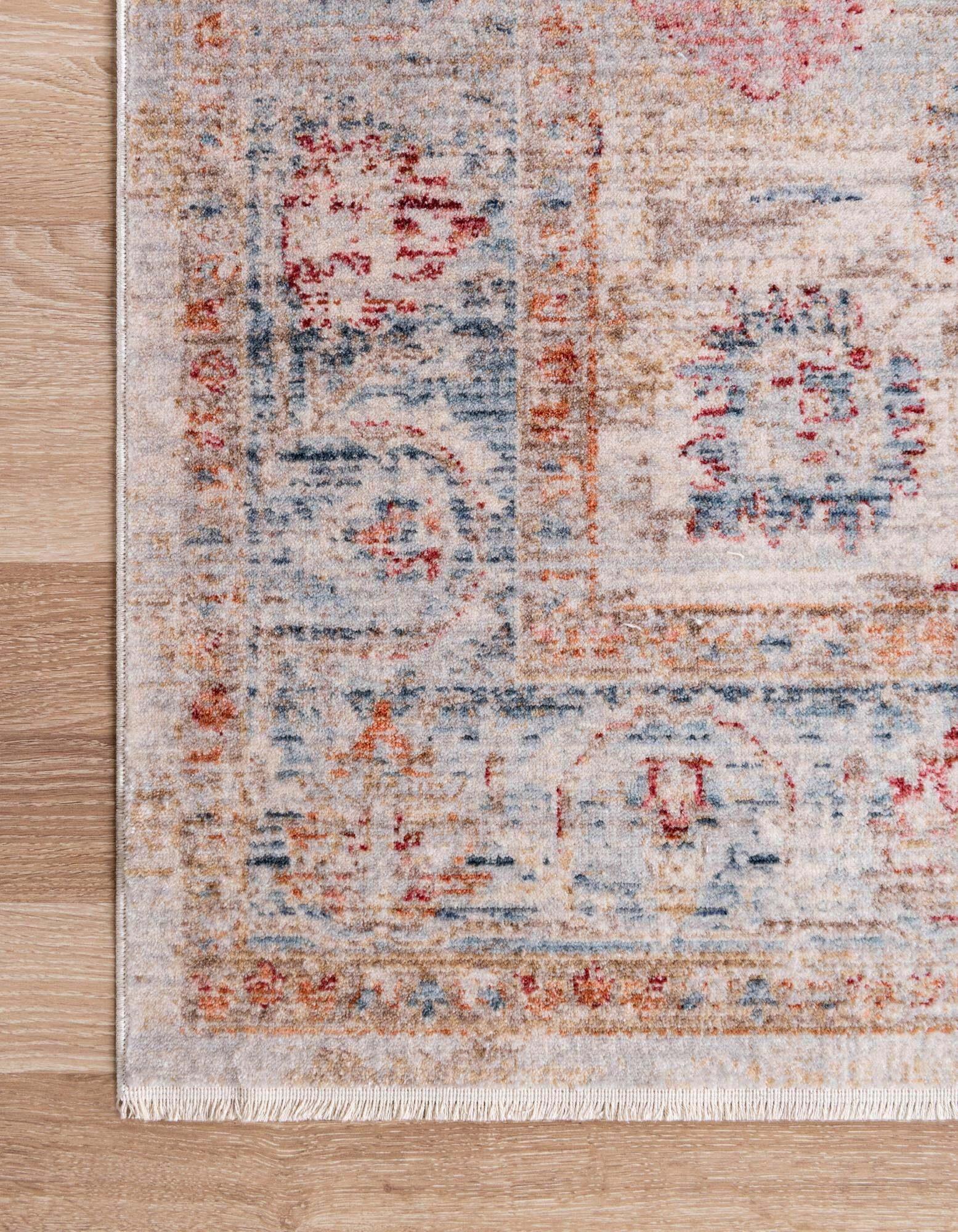 Unique Loom Indoor Rugs - Noble Floral Rectangular 8x10 Rug Ivory & Blue
