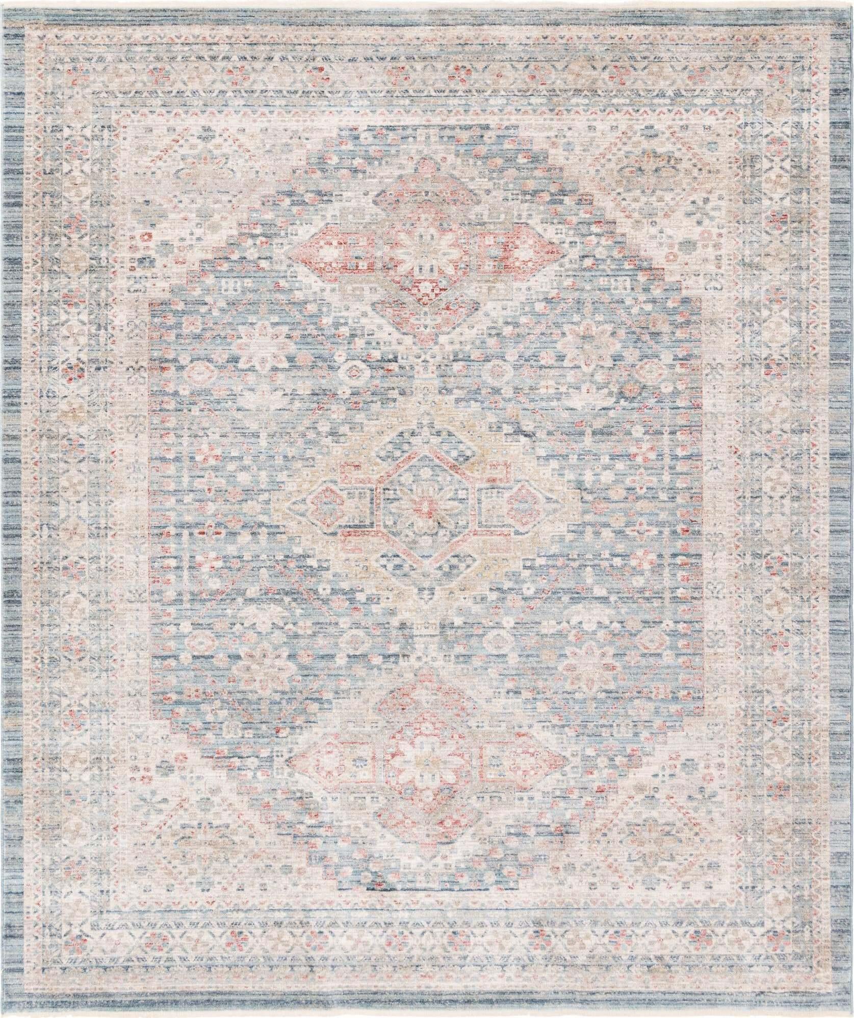 Unique Loom Indoor Rugs - Noble Medalion Border Rectangular 8x10 Rug Blue & Beige