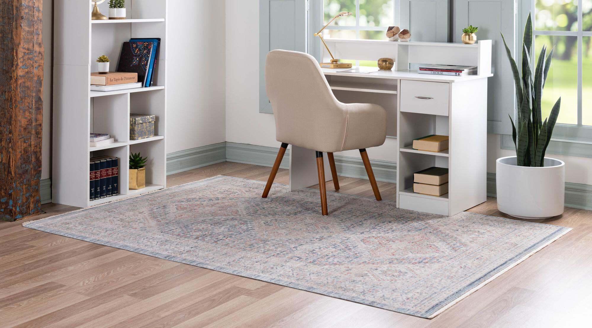 Unique Loom Indoor Rugs - Noble Medalion Border Rectangular 8x10 Rug Blue & Beige
