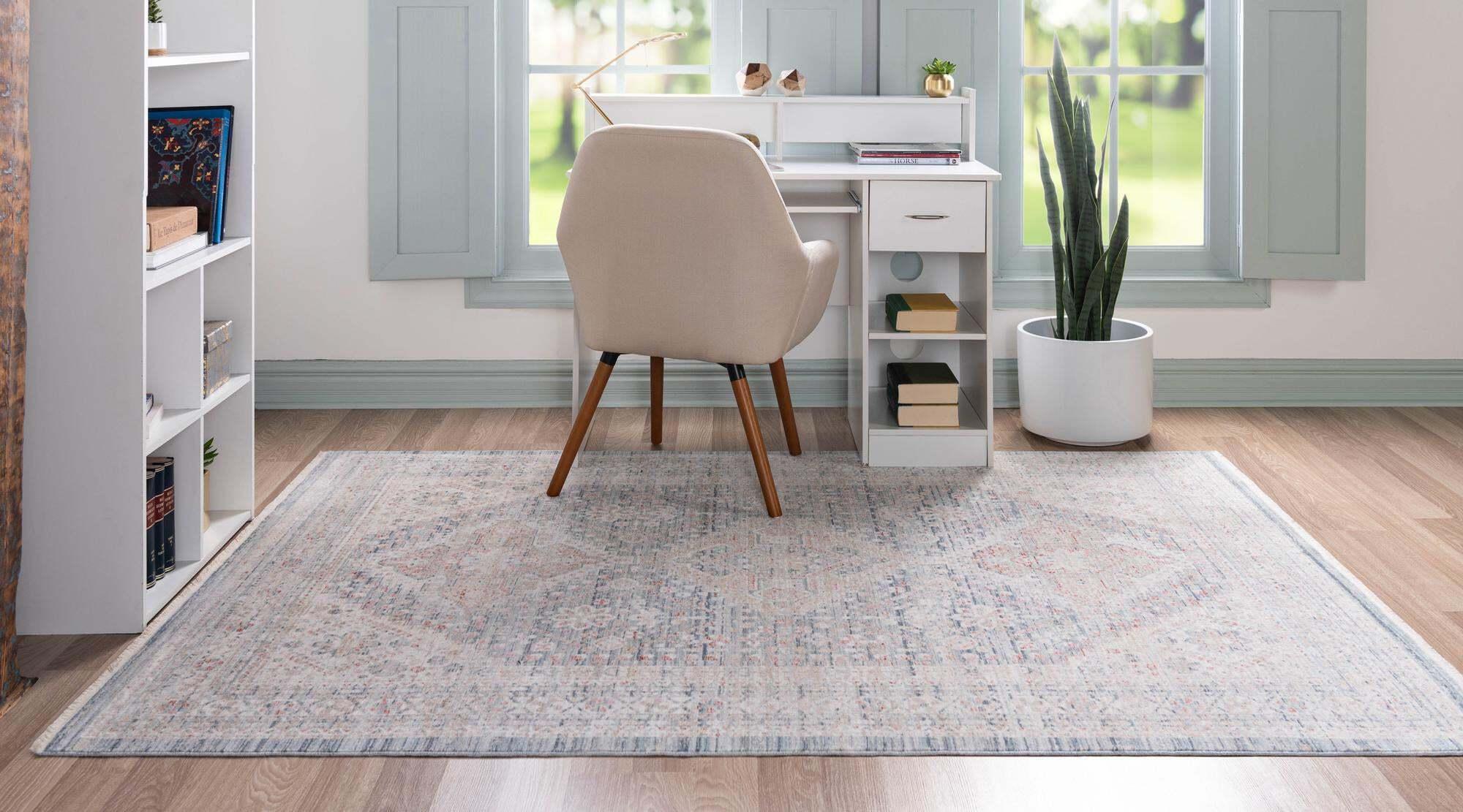 Unique Loom Indoor Rugs - Noble Medalion Border Rectangular 8x10 Rug Blue & Beige