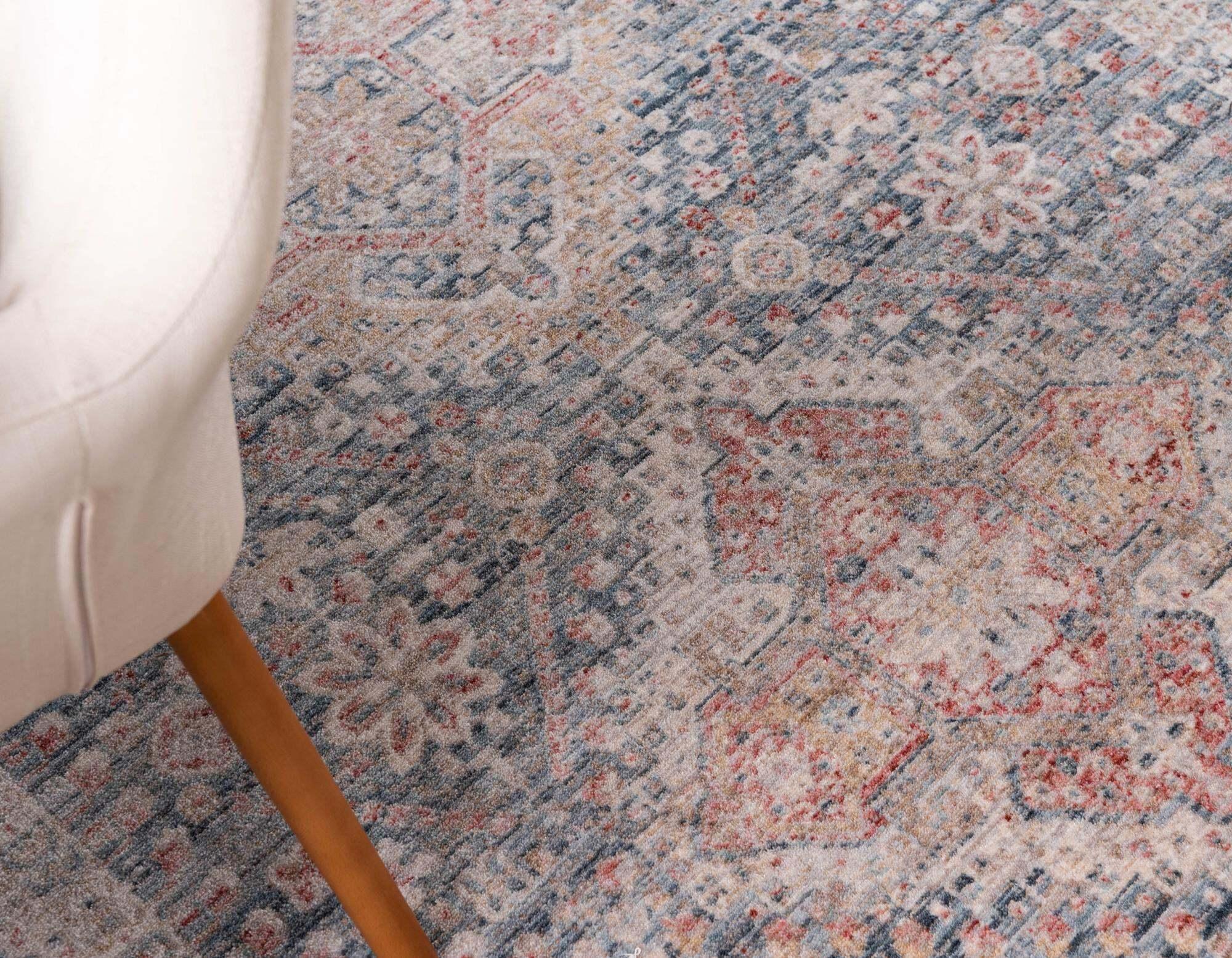 Unique Loom Indoor Rugs - Noble Medalion Border Rectangular 8x10 Rug Blue & Beige