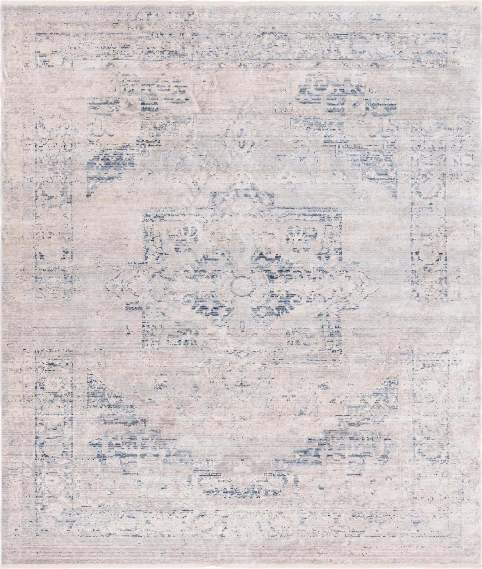 Unique Loom Indoor Rugs - Noble Medallion Rectangular 8x10 Rug Blue & Beige