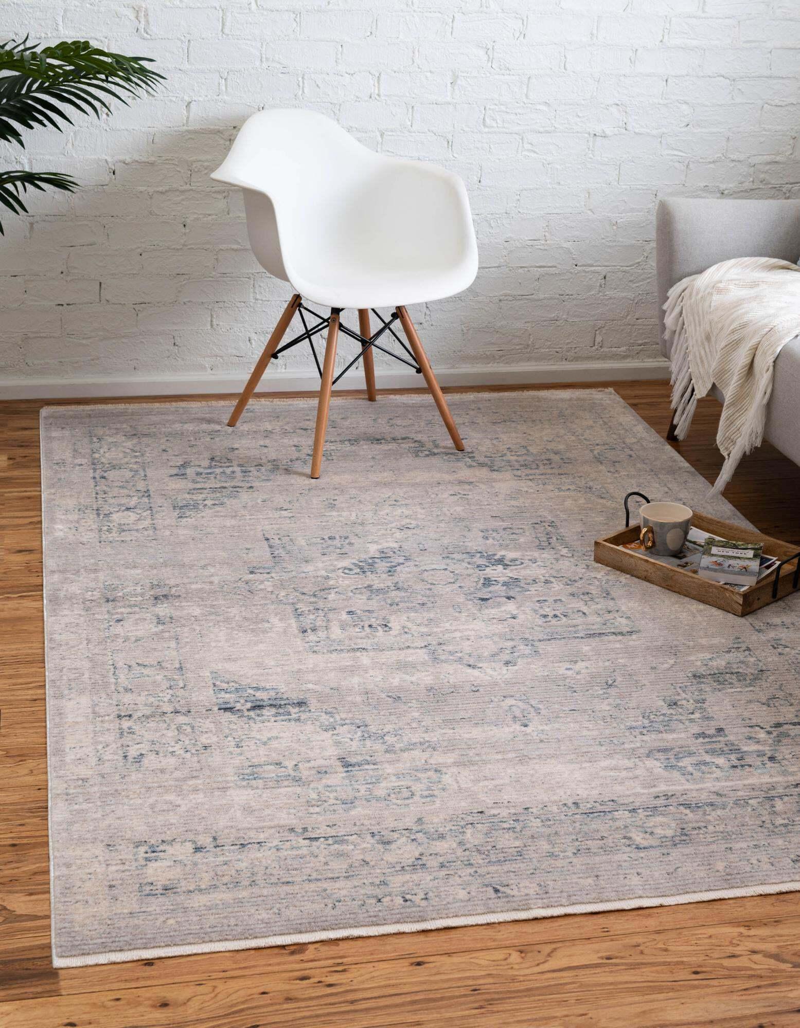 Unique Loom Indoor Rugs - Noble Medallion Rectangular 8x10 Rug Blue & Beige