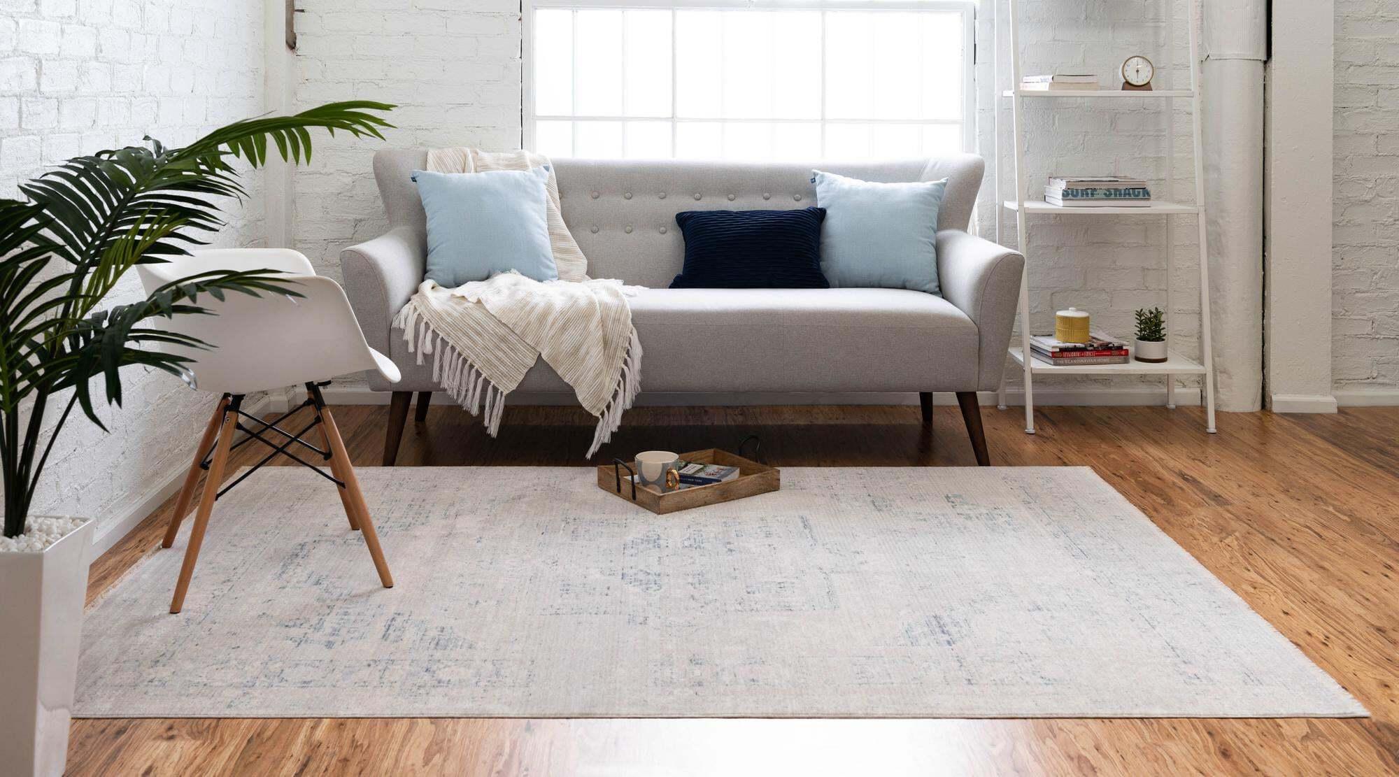 Unique Loom Indoor Rugs - Noble Medallion Rectangular 8x10 Rug Blue & Beige