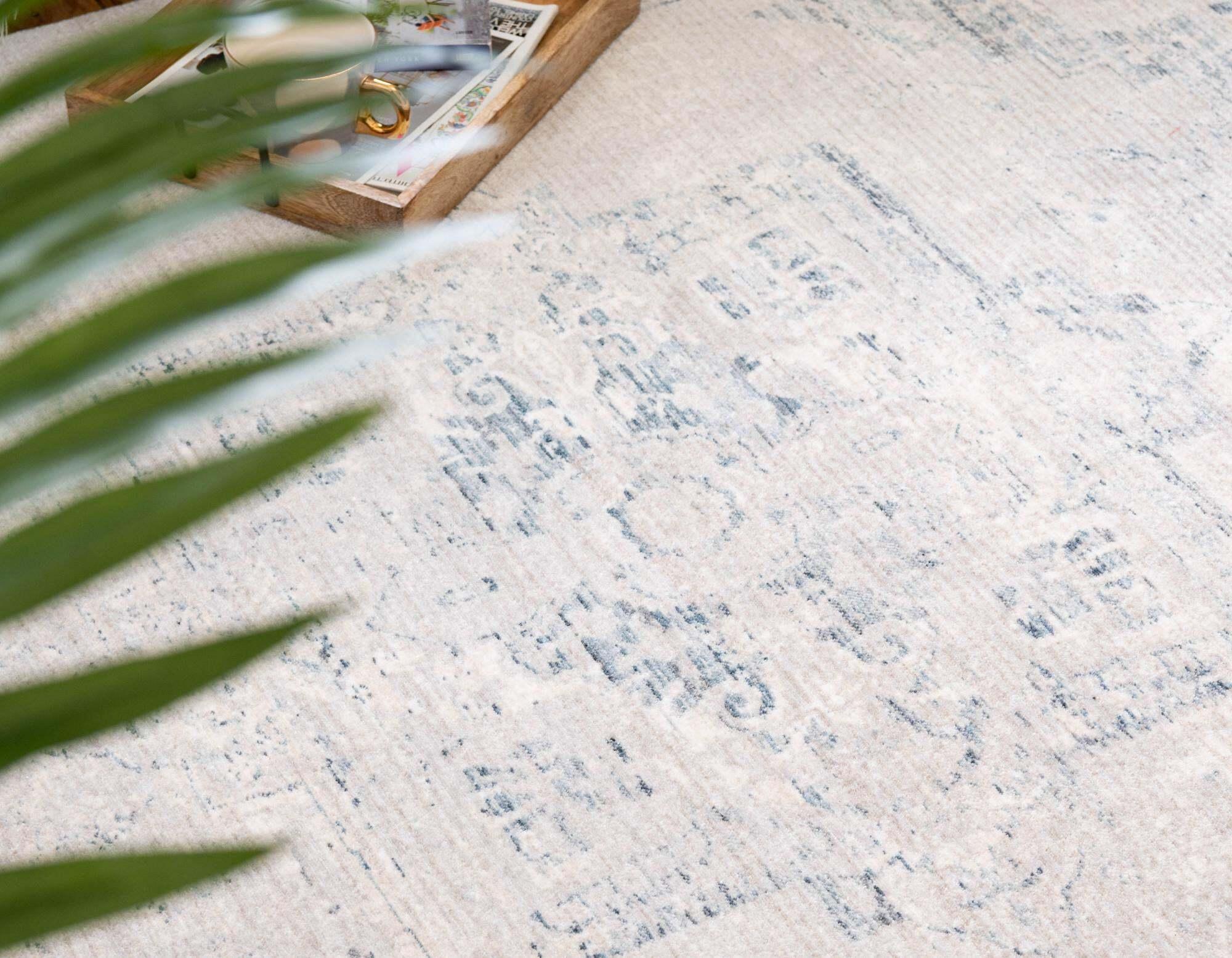 Unique Loom Indoor Rugs - Noble Medallion Rectangular 8x10 Rug Blue & Beige
