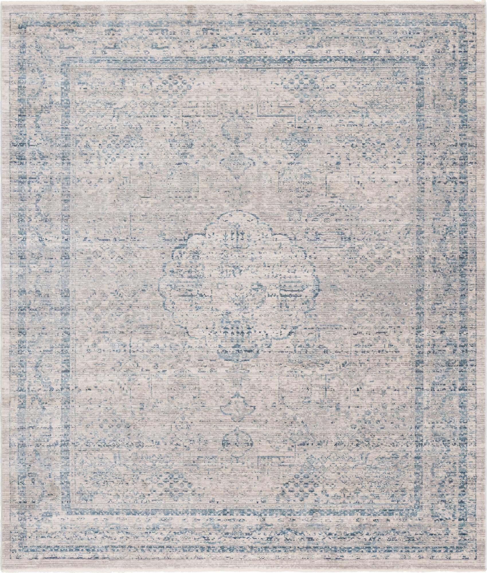 Unique Loom Indoor Rugs - Noble Medallion Rectangular 8x10 Rug Gray & Blue