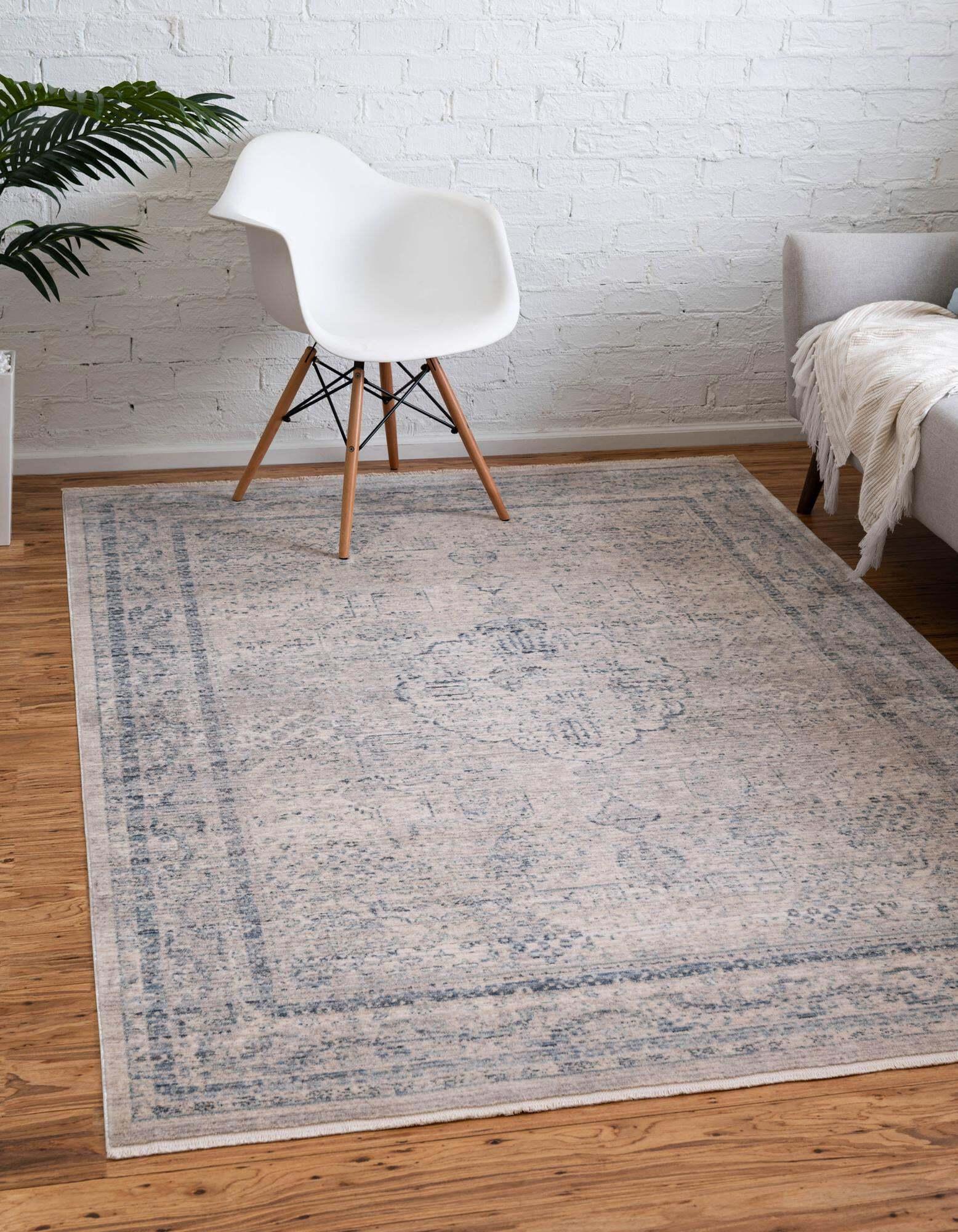 Unique Loom Indoor Rugs - Noble Medallion Rectangular 8x10 Rug Gray & Blue