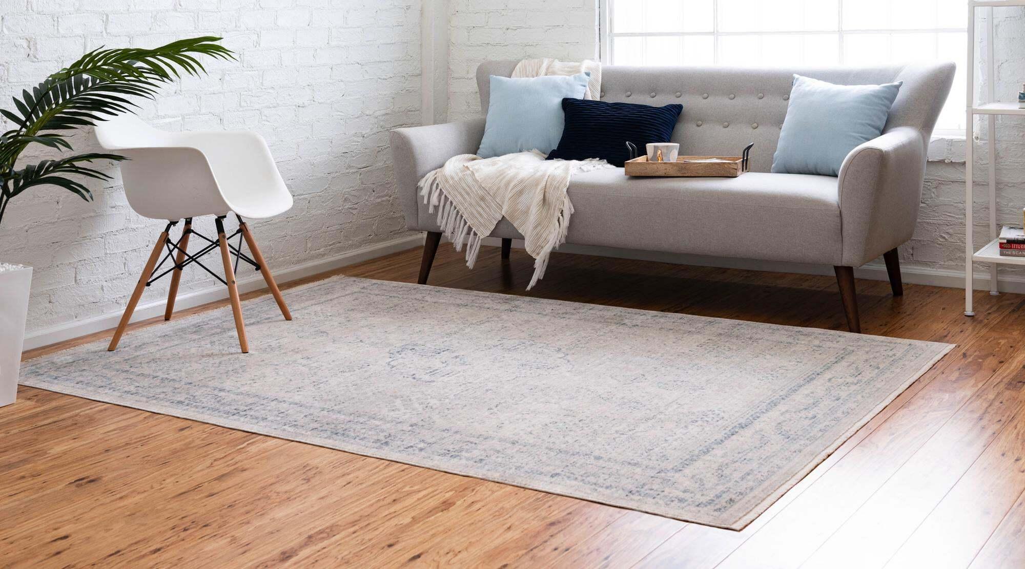 Unique Loom Indoor Rugs - Noble Medallion Rectangular 8x10 Rug Gray & Blue