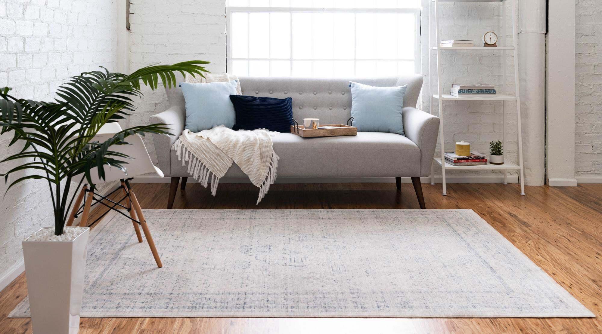 Unique Loom Indoor Rugs - Noble Medallion Rectangular 8x10 Rug Gray & Blue