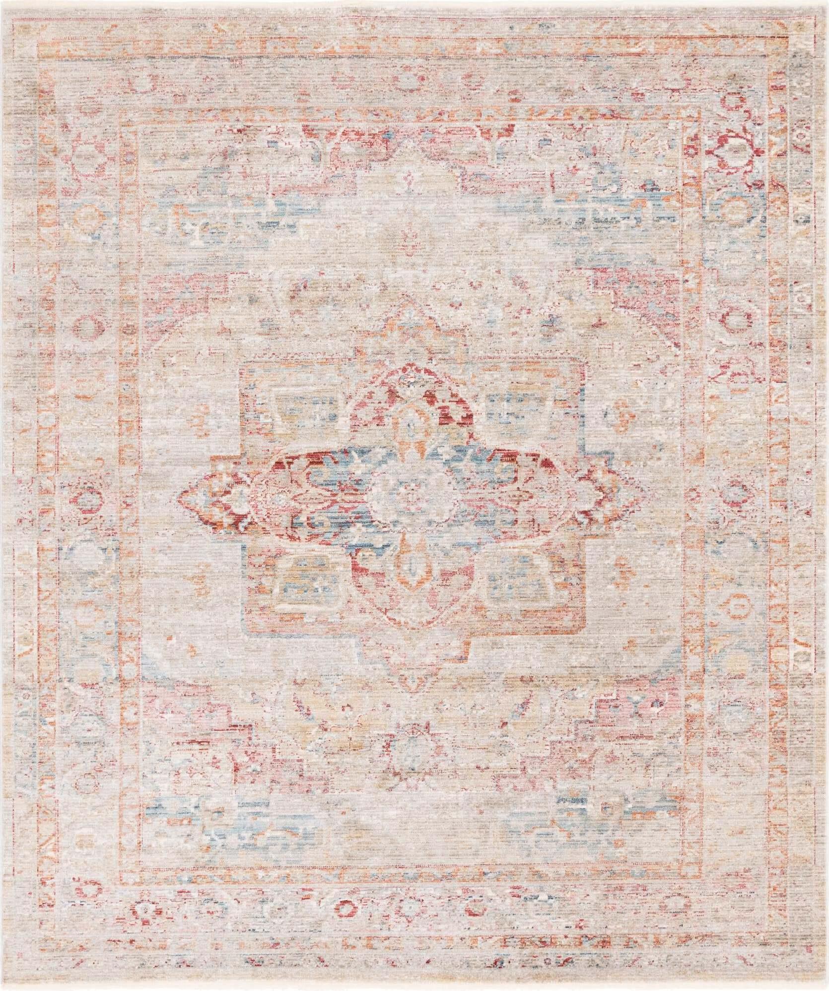 Unique Loom Indoor Rugs - Noble Medallion Rectangular 8x10 Rug Red & Beige