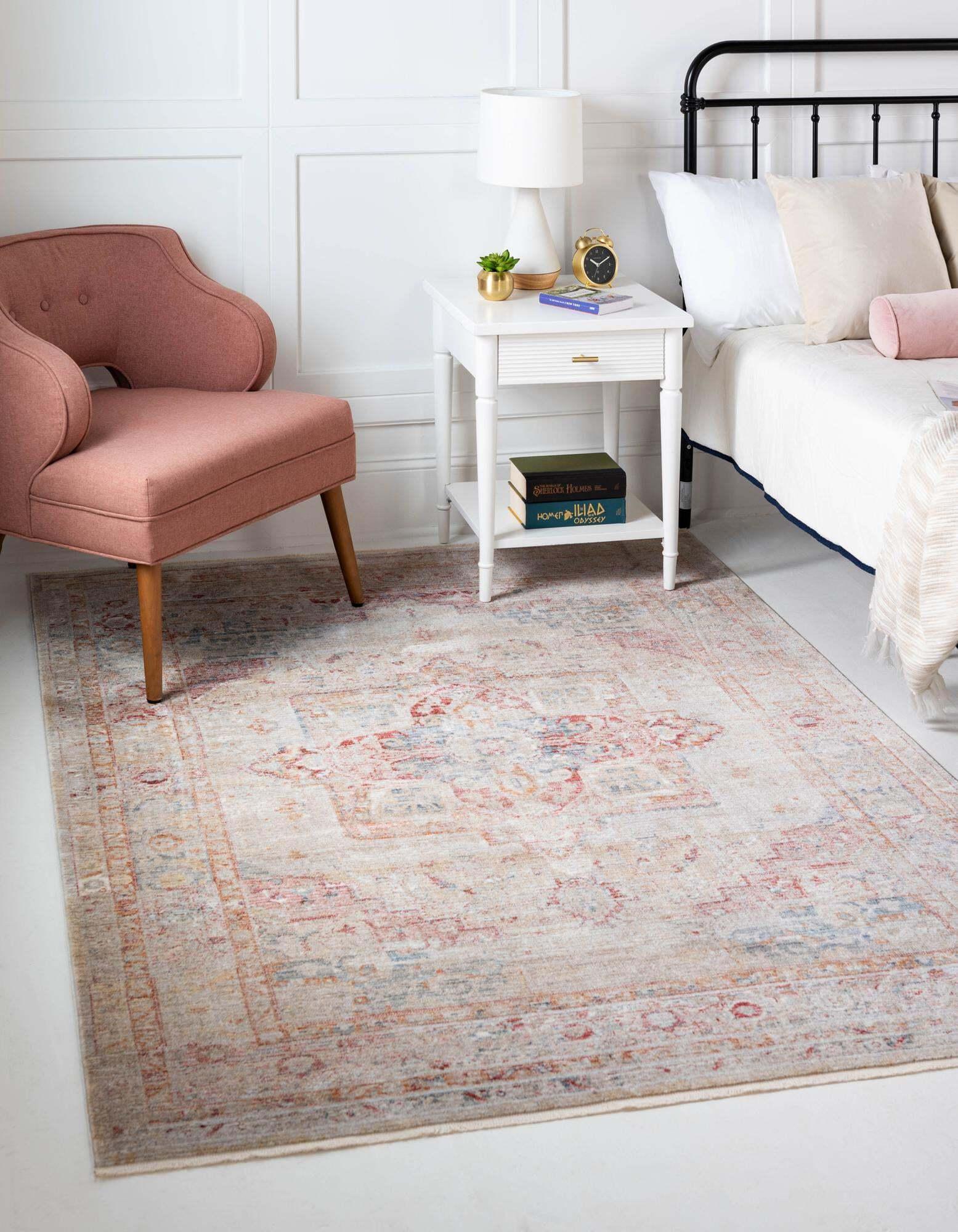 Unique Loom Indoor Rugs - Noble Medallion Rectangular 8x10 Rug Red & Beige