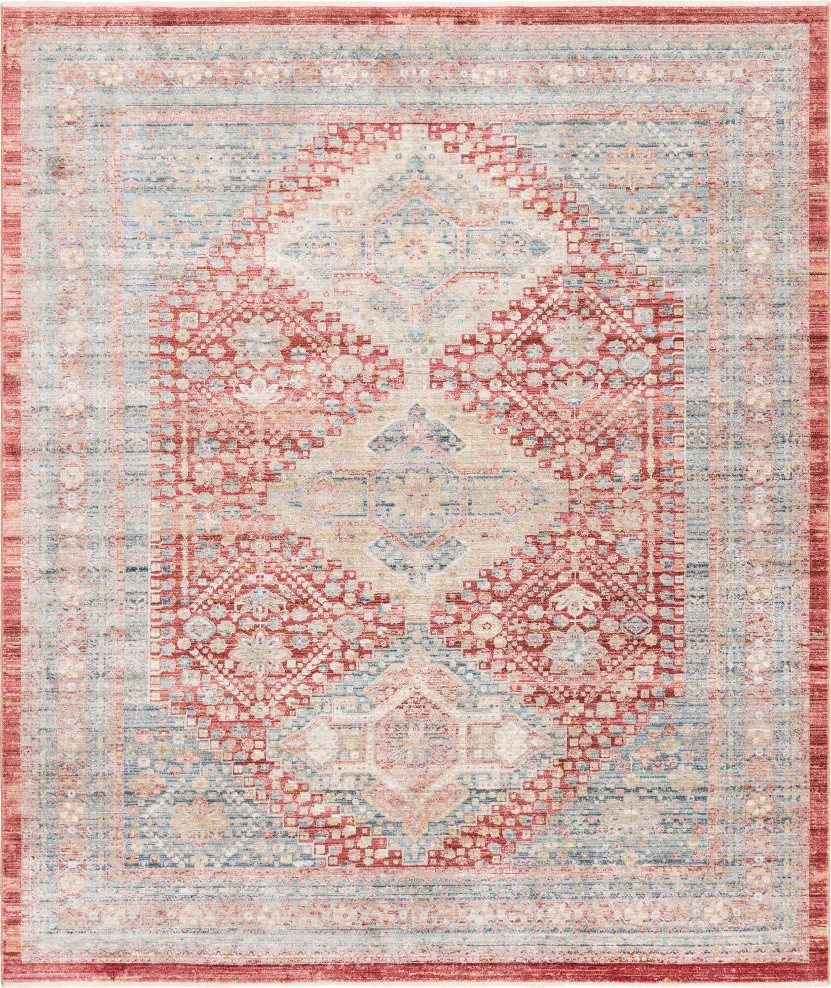 Unique Loom Indoor Rugs - Noble Rectangular 8x10 Rug Red & Beige