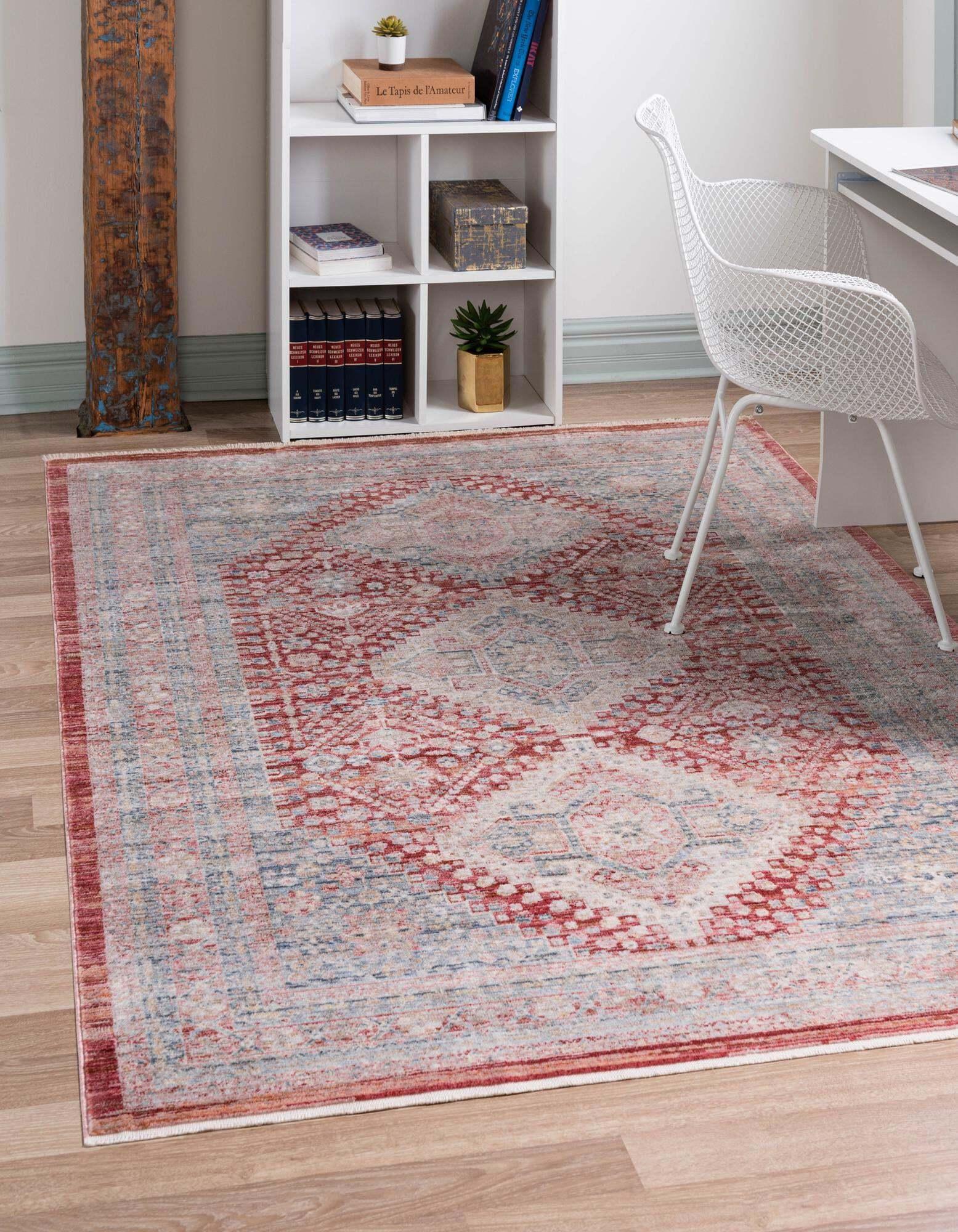 Unique Loom Indoor Rugs - Noble Rectangular 8x10 Rug Red & Beige