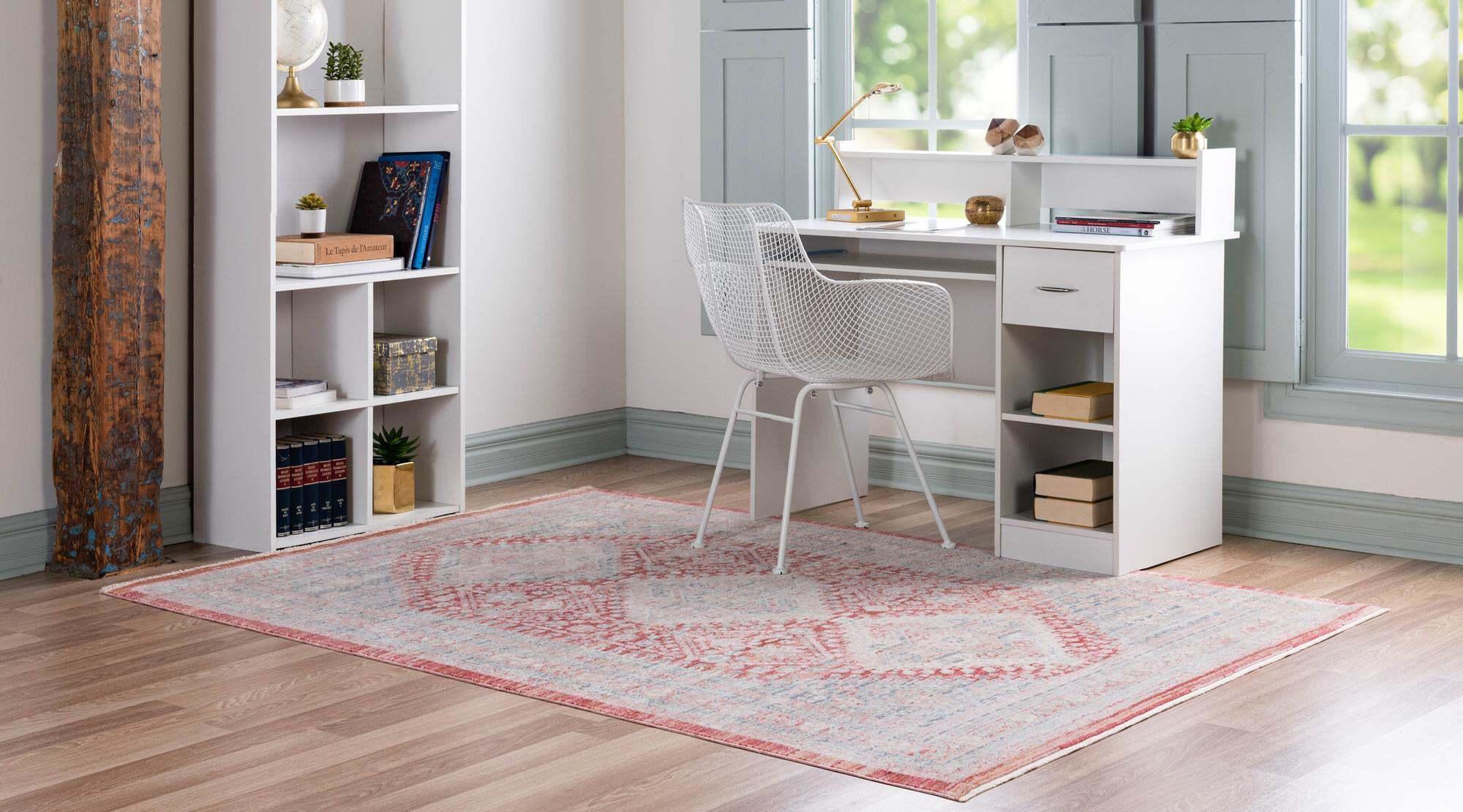 Unique Loom Indoor Rugs - Noble Rectangular 8x10 Rug Red & Beige