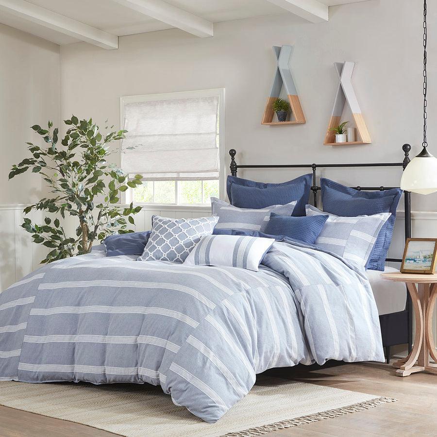 Olliix.com Comforters & Blankets - Noble Transitional Cotton Comforter Set Blue Queen