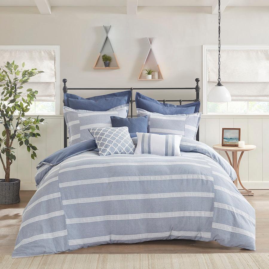 Olliix.com Comforters & Blankets - Noble Transitional Cotton Comforter Set Blue Queen