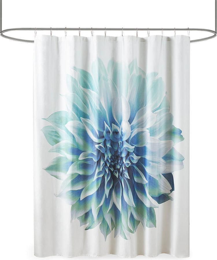 Olliix.com Shower Curtains - Norah Printed Floral Cotton Shower Curtain Aqua