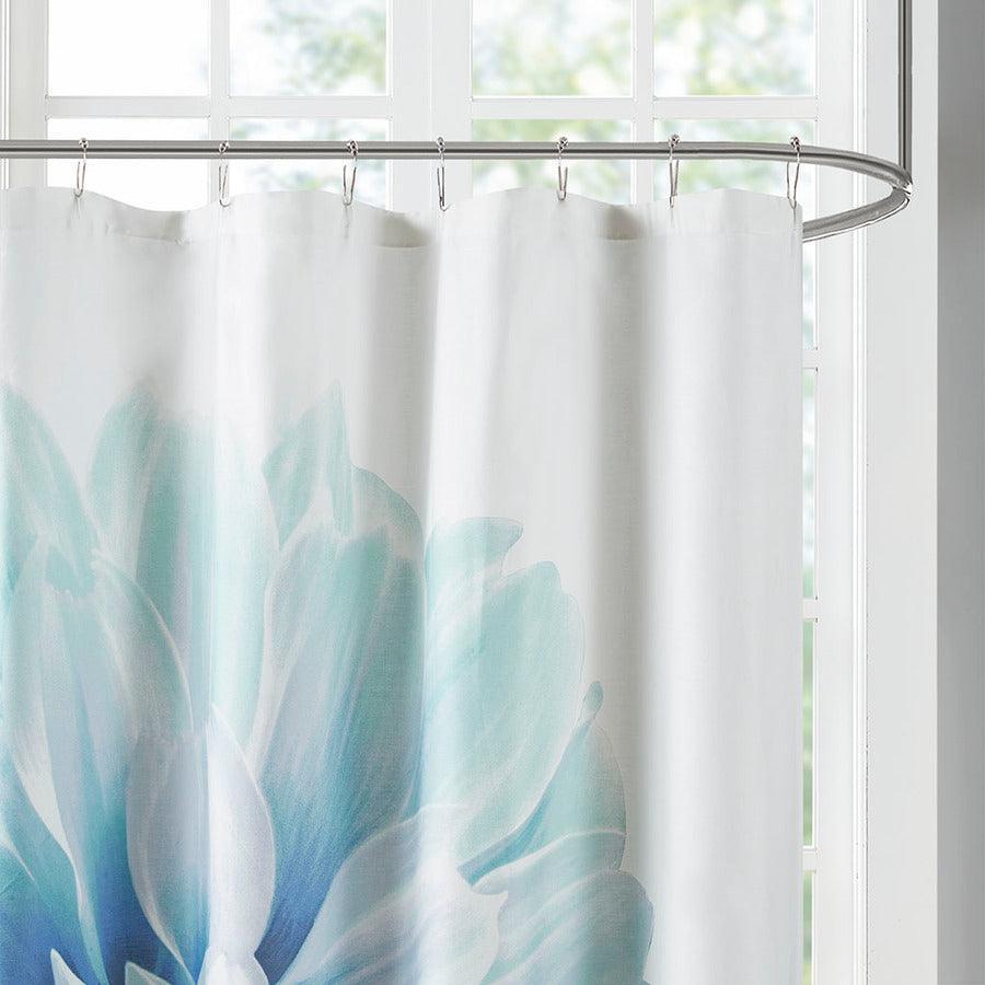 Olliix.com Shower Curtains - Norah Printed Floral Cotton Shower Curtain Aqua