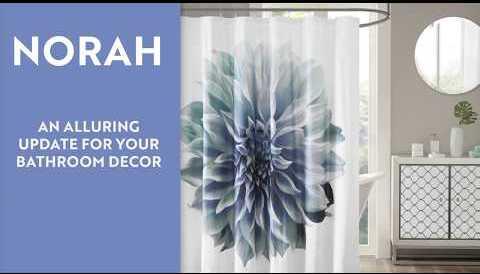 Olliix.com Shower Curtains - Norah Printed Floral Cotton Shower Curtain Aqua