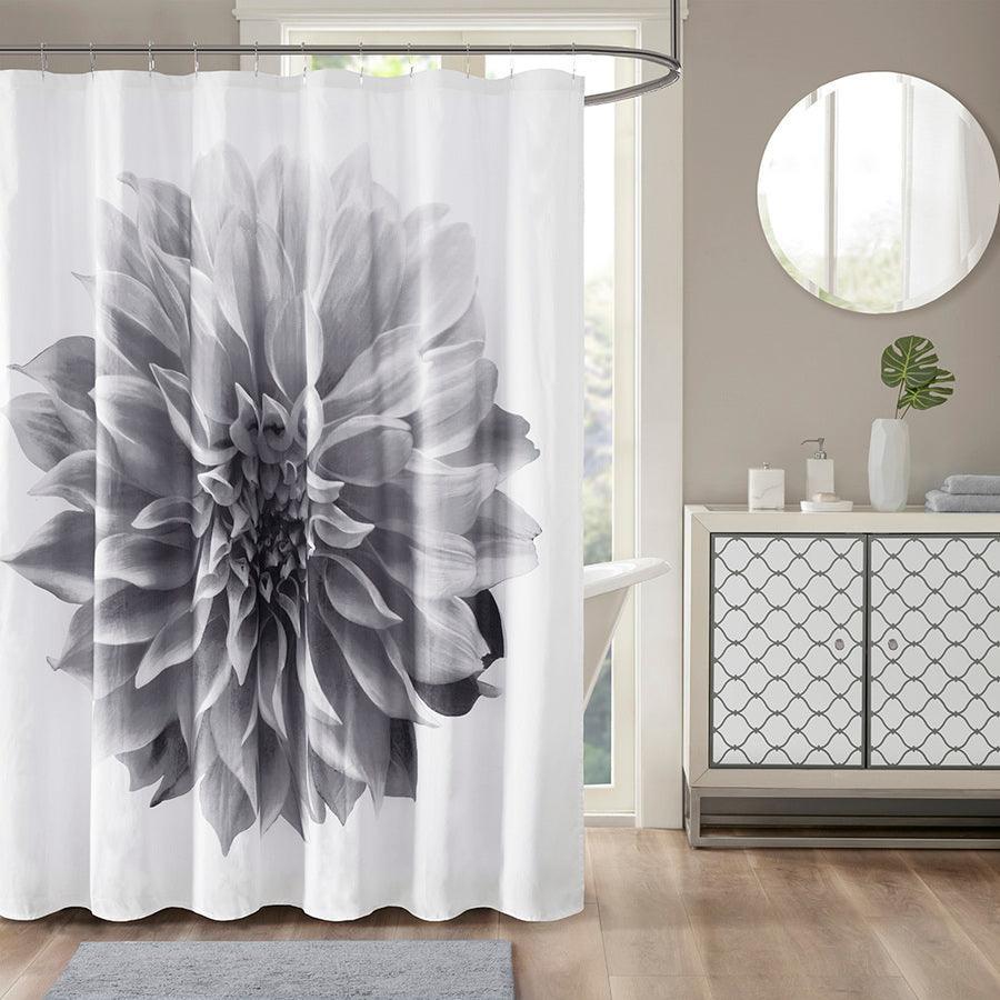 Olliix.com Shower Curtains - Norah Printed Floral Cotton Shower Curtain Grey