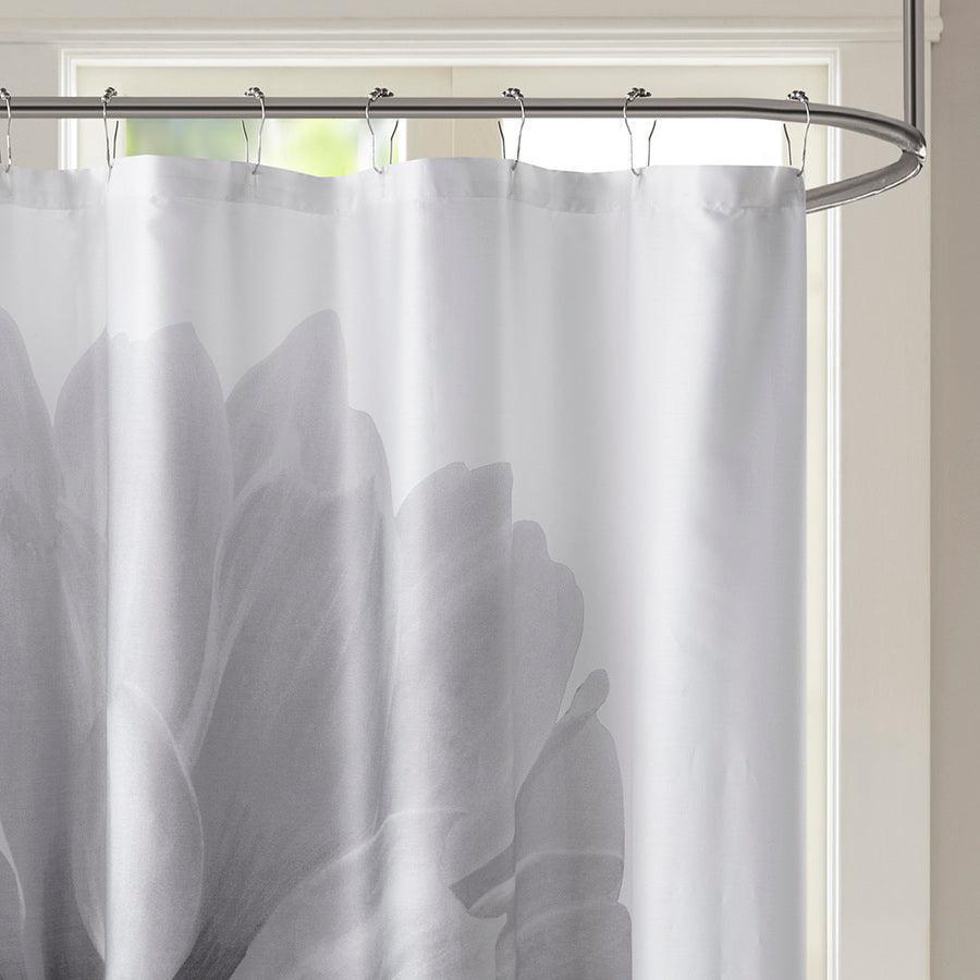Olliix.com Shower Curtains - Norah Printed Floral Cotton Shower Curtain Grey