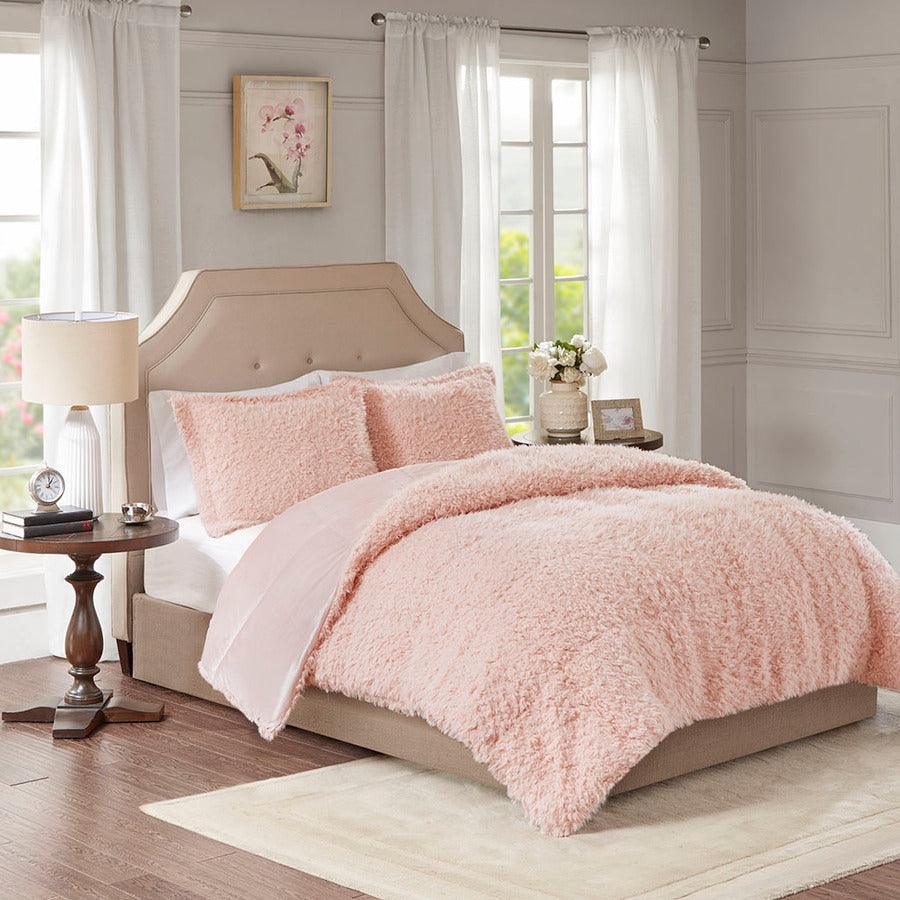 Olliix.com Comforters & Blankets - Nova Modern Faux Mohair Reverse Faux Mink Comforter Set Blush King/Cal King