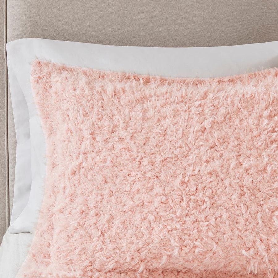 Olliix.com Comforters & Blankets - Nova Modern Faux Mohair Reverse Faux Mink Comforter Set Blush King/Cal King